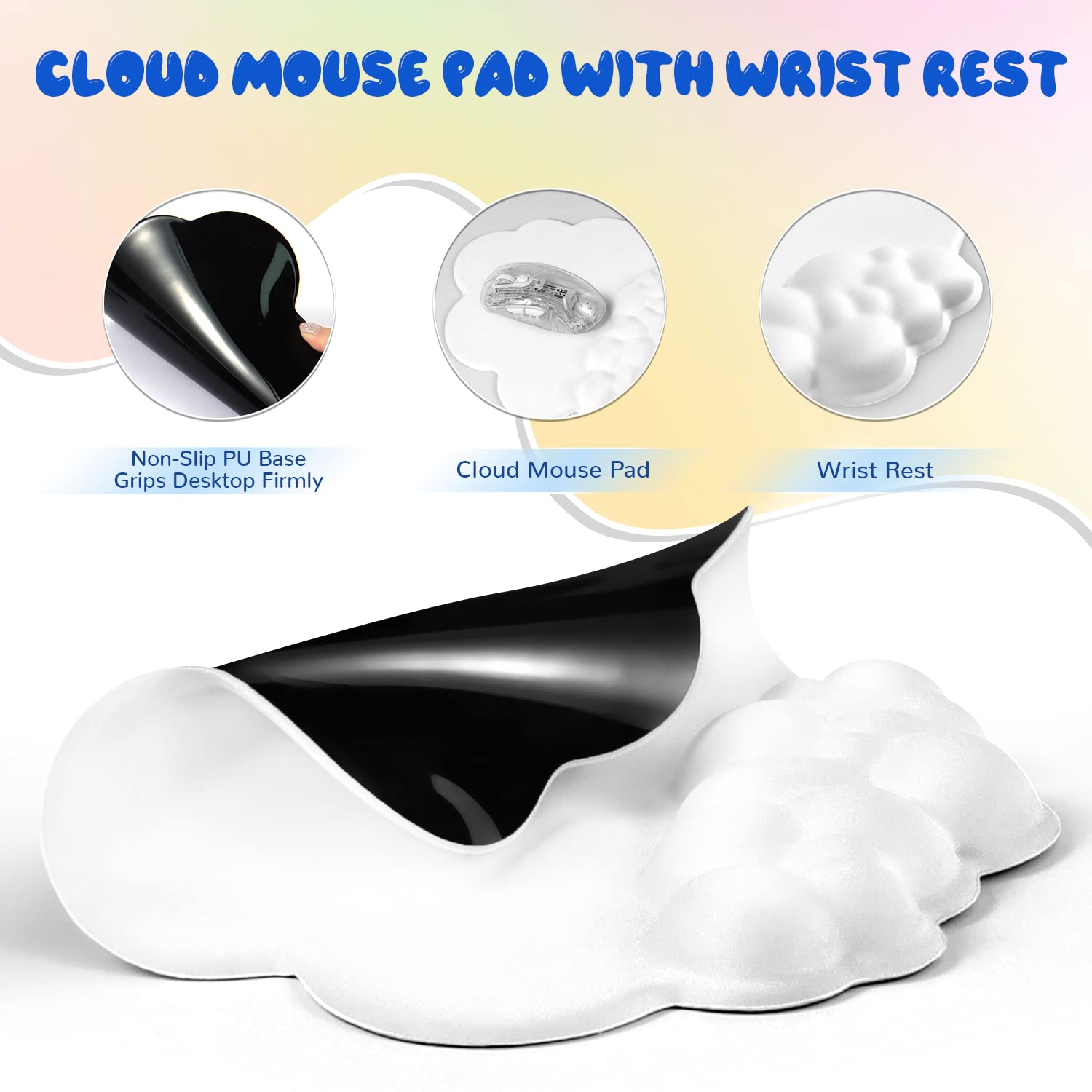 Gaming Mouse Pad Wrist Rest,Ergonomic Cloud Wrist Rest Mousepad with Gel Memory Foam,Non-Slip Rubber Base,Comfortable Mouse Pad for Home