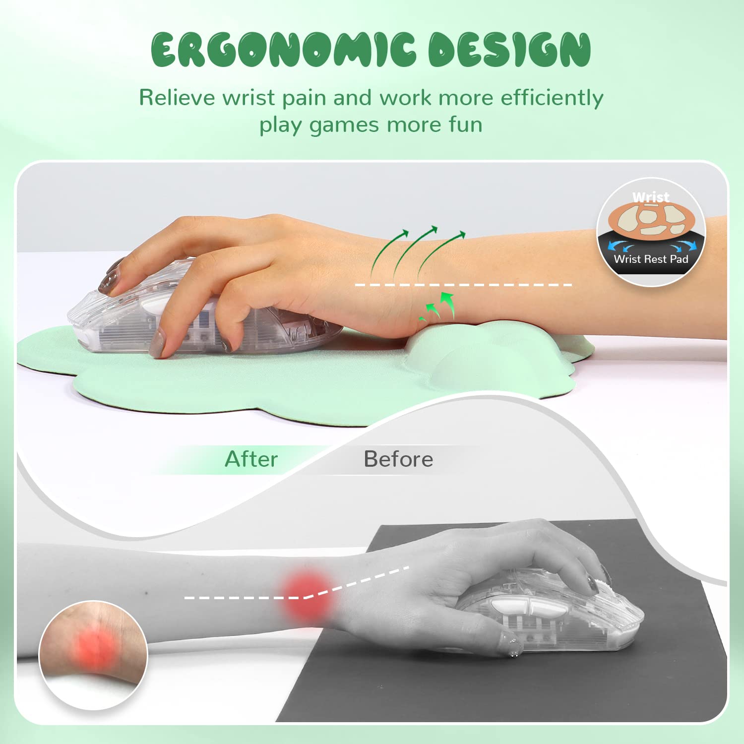 Gaming Mouse Pad Wrist Rest,Ergonomic Cloud Wrist Rest Mousepad with Gel Memory Foam,Non-Slip Rubber Base,Comfortable Mouse Pad for Home