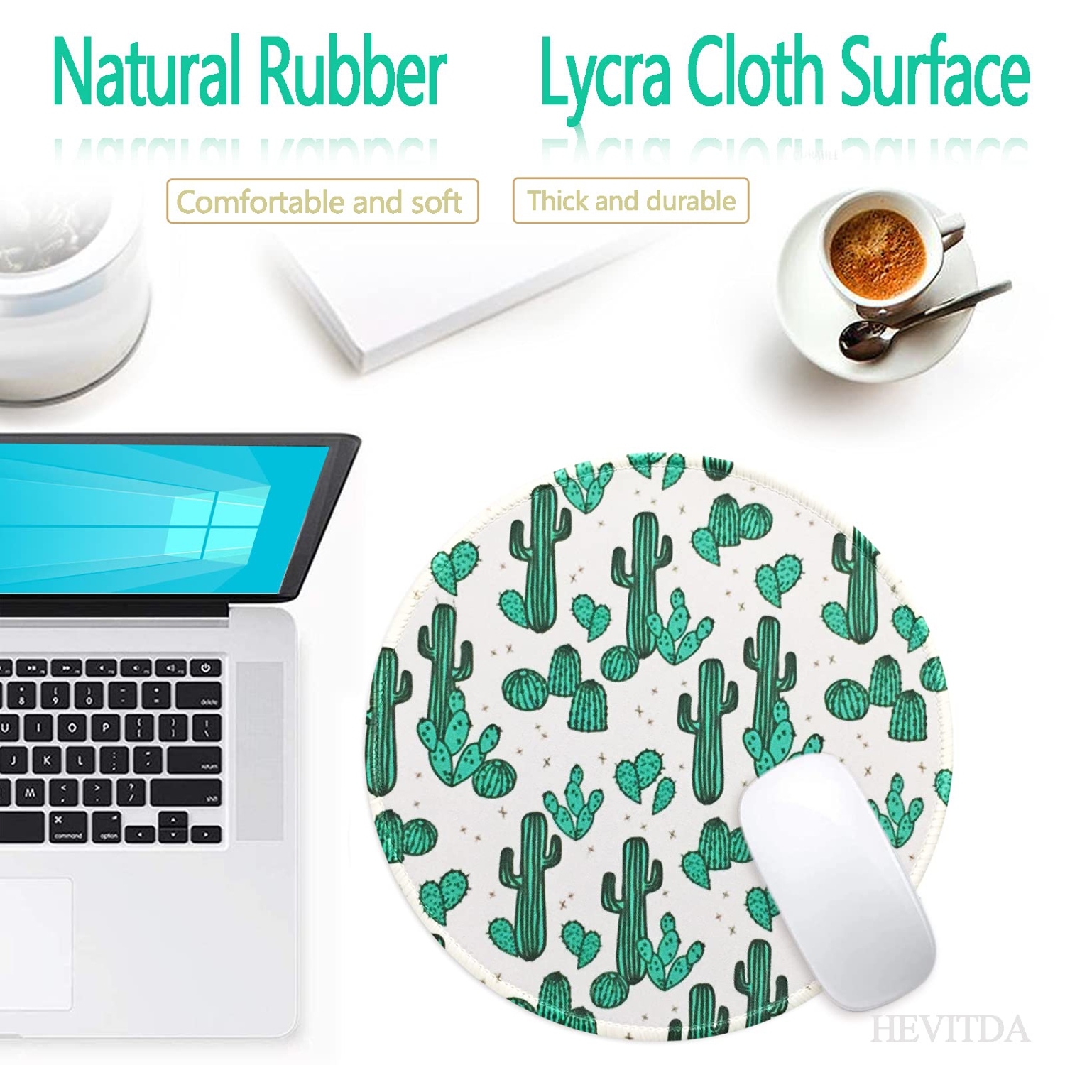 Mouse Pad Cute Cactus Pattern Premium-Textured Mouse Mat Gaming Mouse Pad Non-Slip Rubber Base Mousepad with Delicate Stitched Edge for Laptop,