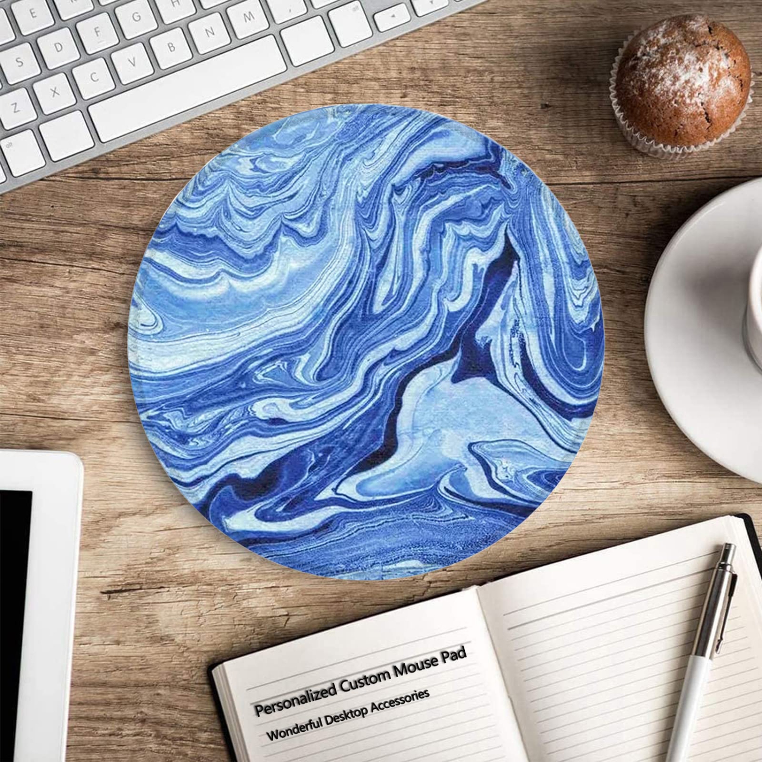 Tapis de souris, tapis de souris antidérapant à base en caoutchouc avec bordure piquée, tapis de souris de jeu rond, tapis de souris étanche pour le