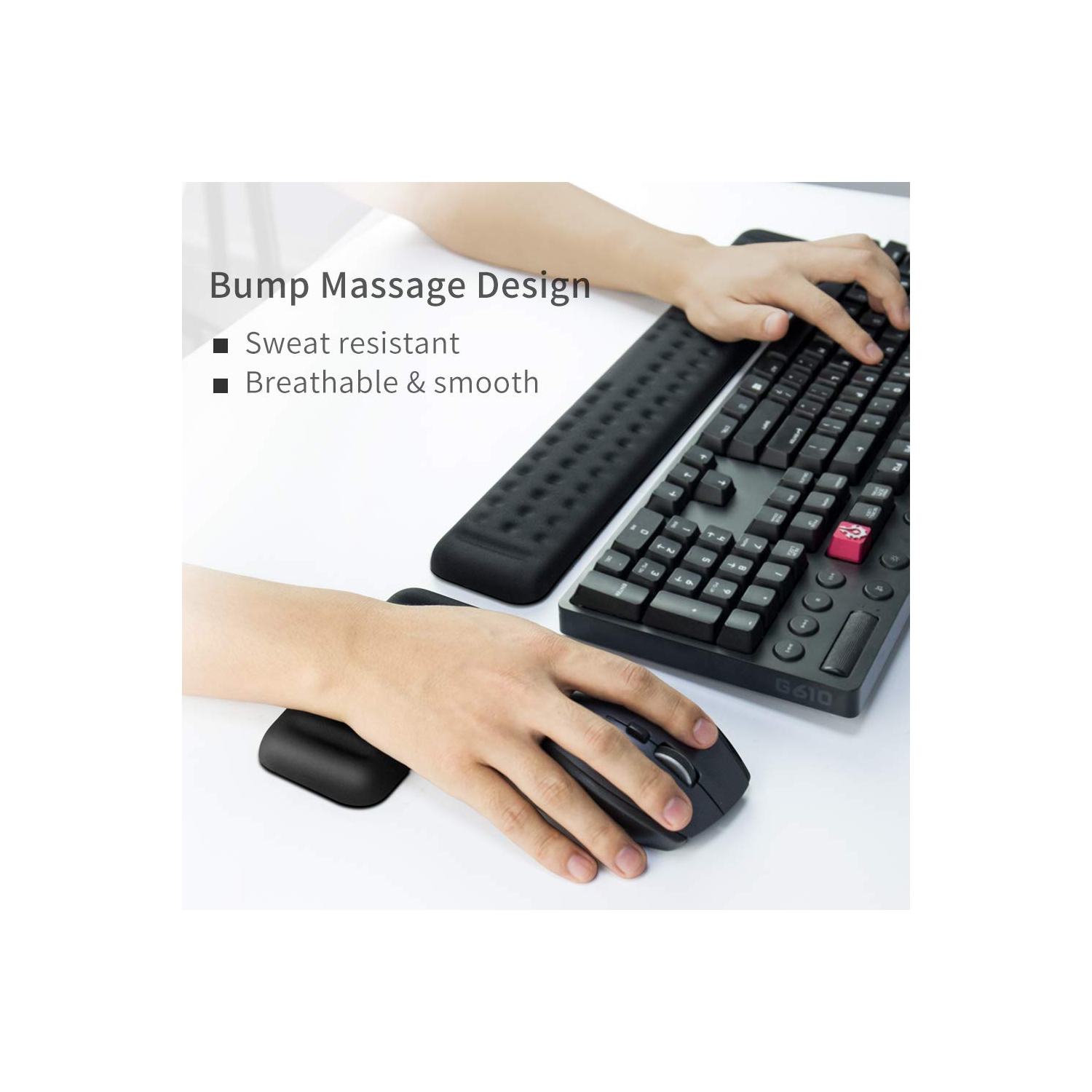 Keyboard and Mouse Wrist Rest Set Gaming Memory Foam Ergonomic Hand Palm Rest Support for Computer, PC, Laptop, Mac Typing and Wrist Pain Relief and