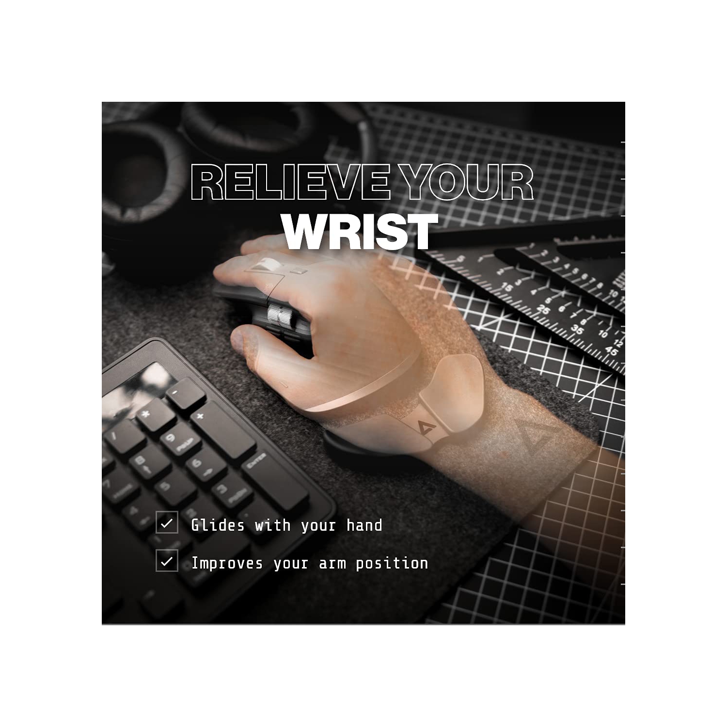 Carpio 2,0 - Repose-poignets ergonomique pour souris, support de tunnel carpial, soulagement de la douleur, antifatigue, Easy Glide, Élégant, bureau,