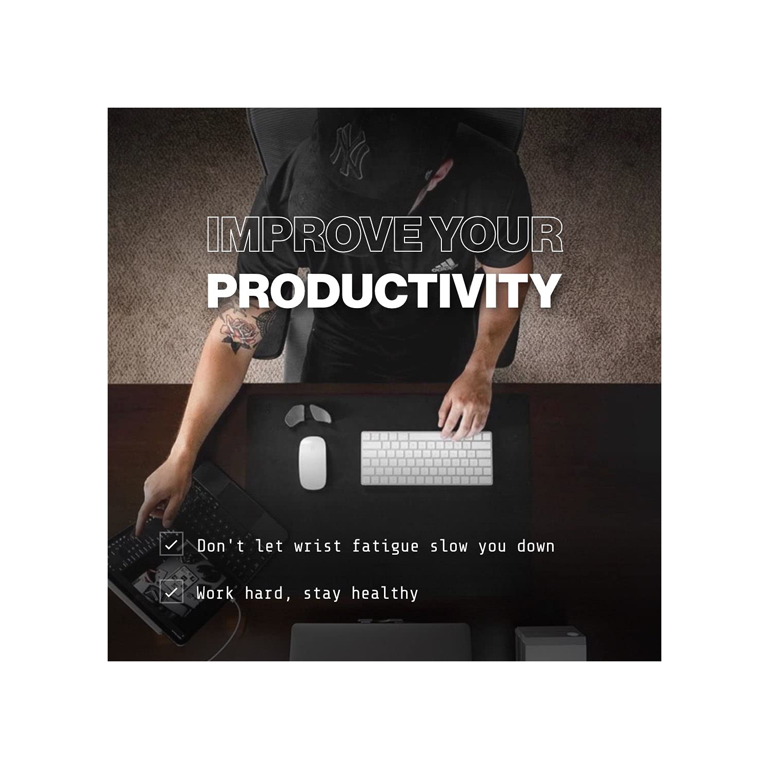 Carpio 2,0 - Repose-poignets ergonomique pour souris, support de tunnel carpial, soulagement de la douleur, antifatigue, Easy Glide, Élégant, bureau,