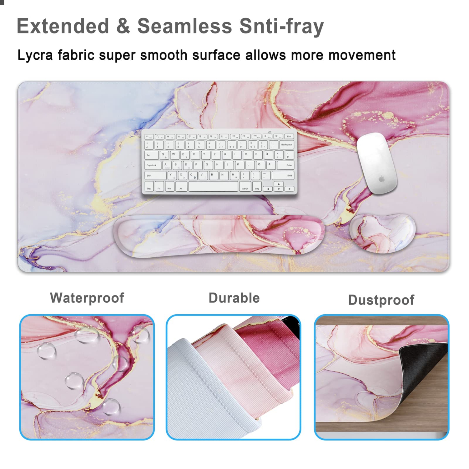 4 in 1 Large Mouse Pad Keyboard Wrist Rest Set, Extended Gaming Mouse Pad with Wrist Support, Ergonomic Non-Slip Desk Mat for Office, Home