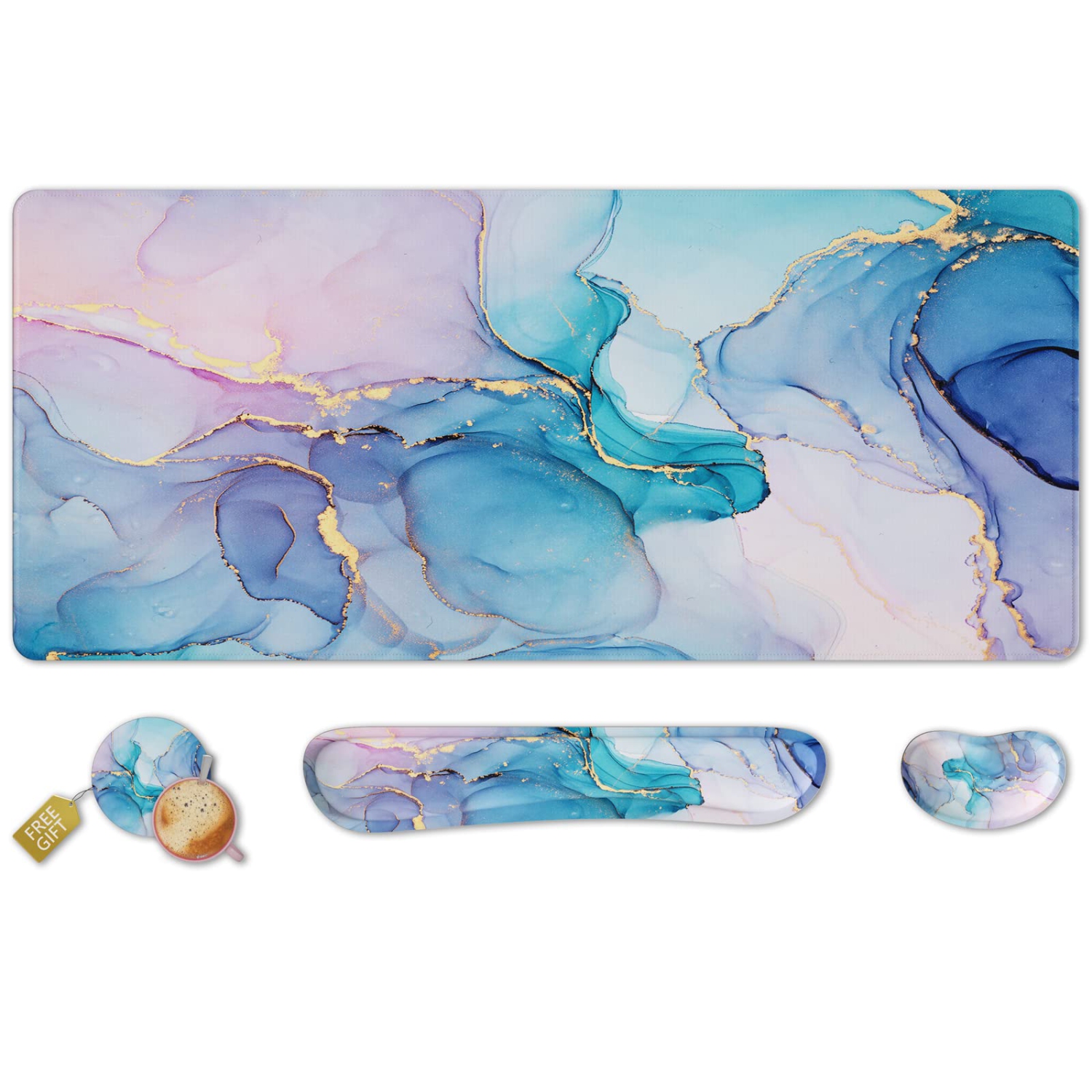 Grand tapis de souris 4-en-1, repose-poignet, long tapis de souris de jeu avec repose-poignets, tapis de bureau ergonomique antidérapant pour le