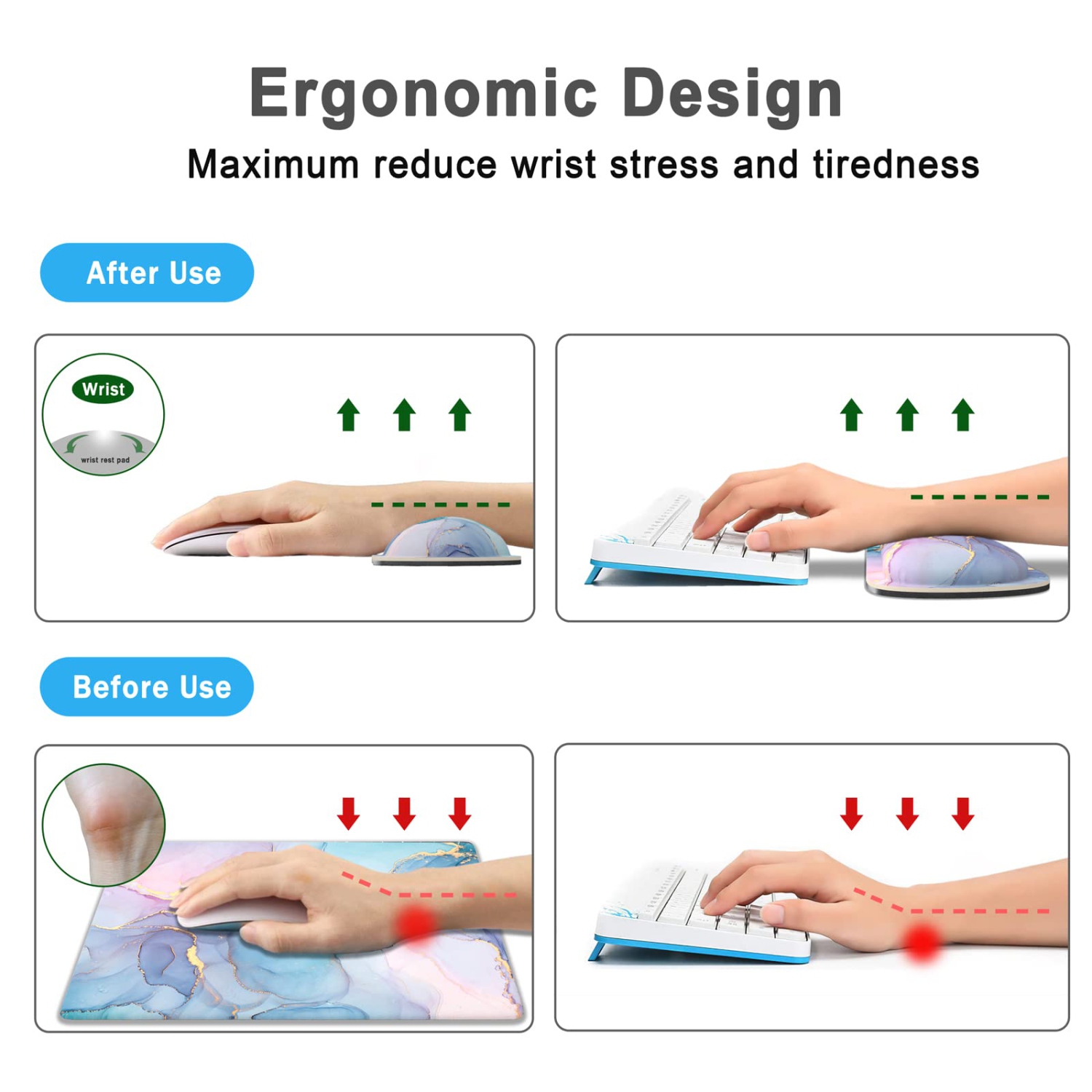 Grand tapis de souris 4-en-1, repose-poignet, long tapis de souris de jeu avec repose-poignets, tapis de bureau ergonomique antidérapant pour le