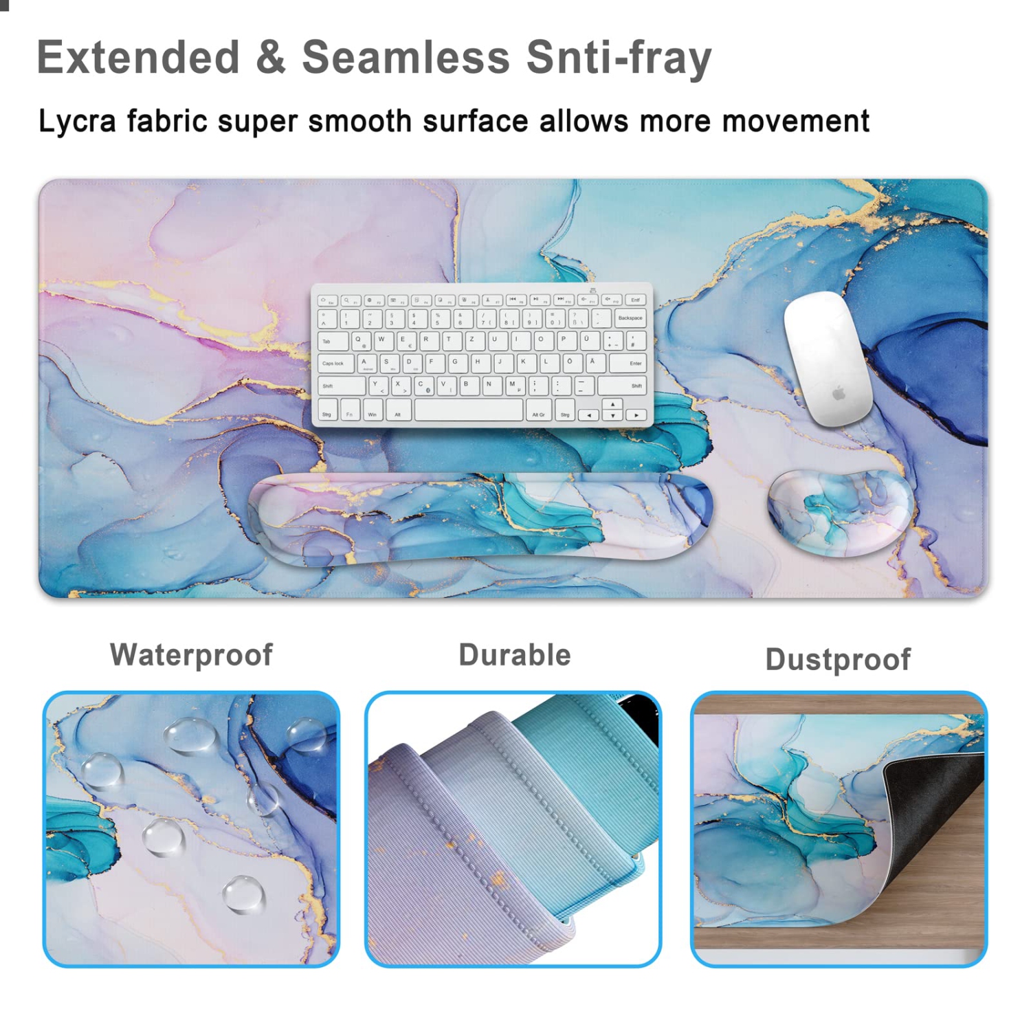 Grand tapis de souris 4-en-1, repose-poignet, long tapis de souris de jeu avec repose-poignets, tapis de bureau ergonomique antidérapant pour le