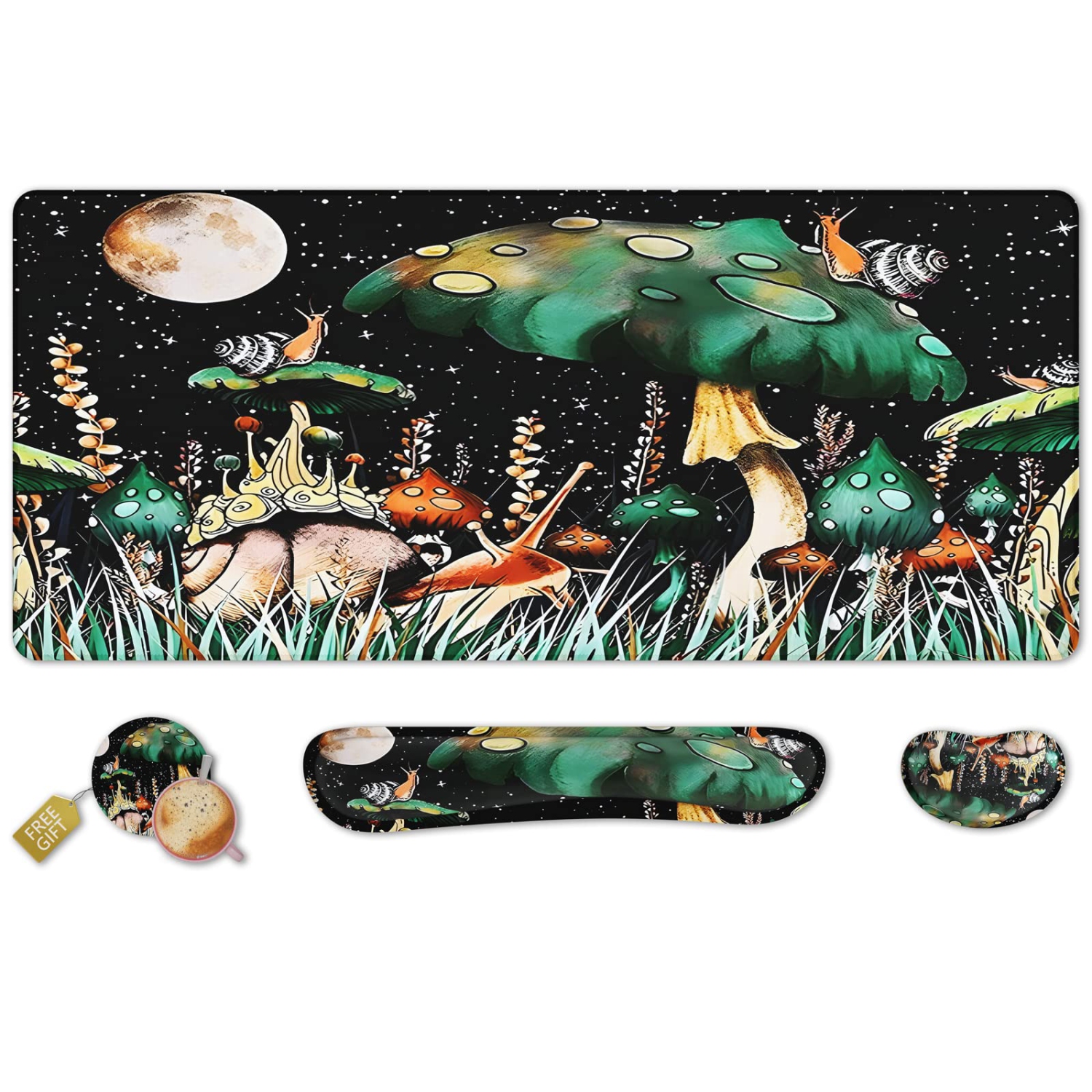 Grand tapis de souris 4-en-1, repose-poignet, long tapis de souris de jeu avec repose-poignets, tapis de bureau ergonomique antidérapant pour le