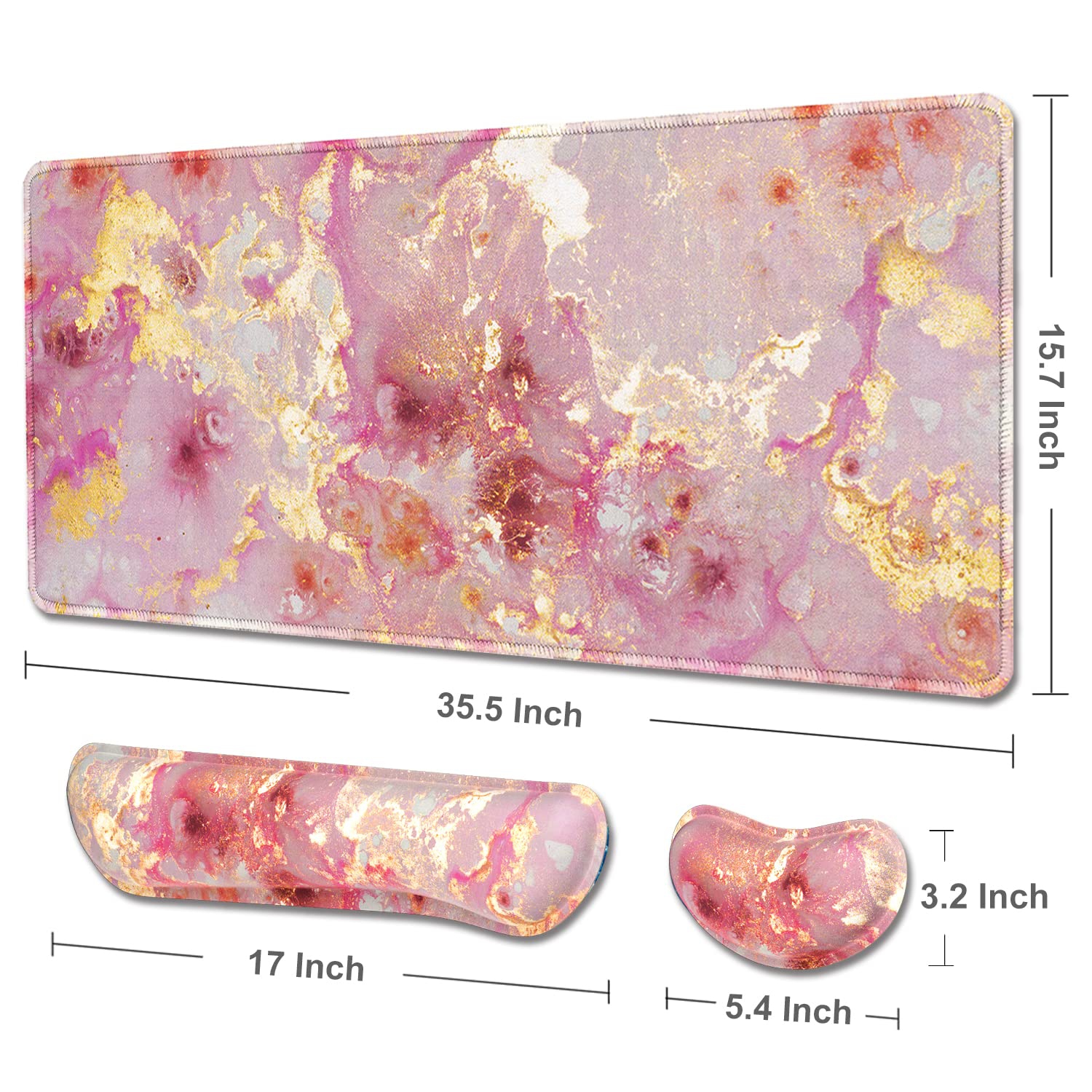 Keyboard Mouse Pad Set, XXL Large Desk Pad+Keyboard Wrist Rest+Mouse Wrist Cushion Support, Ergonomic Memory Foam, 35.5" x 15.7" Extended Mousepad,