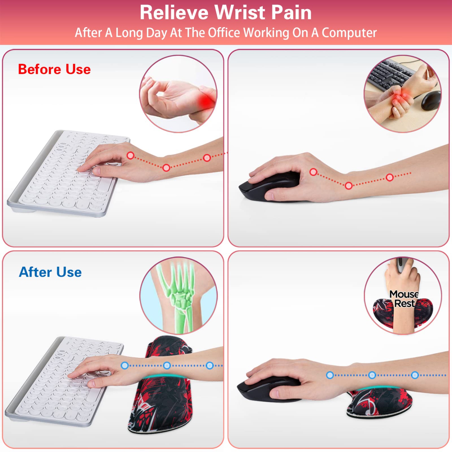 Keyboard Wrist Rest, Keyboard Wrist Rest Pad and Mouse Wrist Rest Kit, Soft Fabric Memory Foam Gaming Wrist Rest Cushion Support Pad, Easy Typing