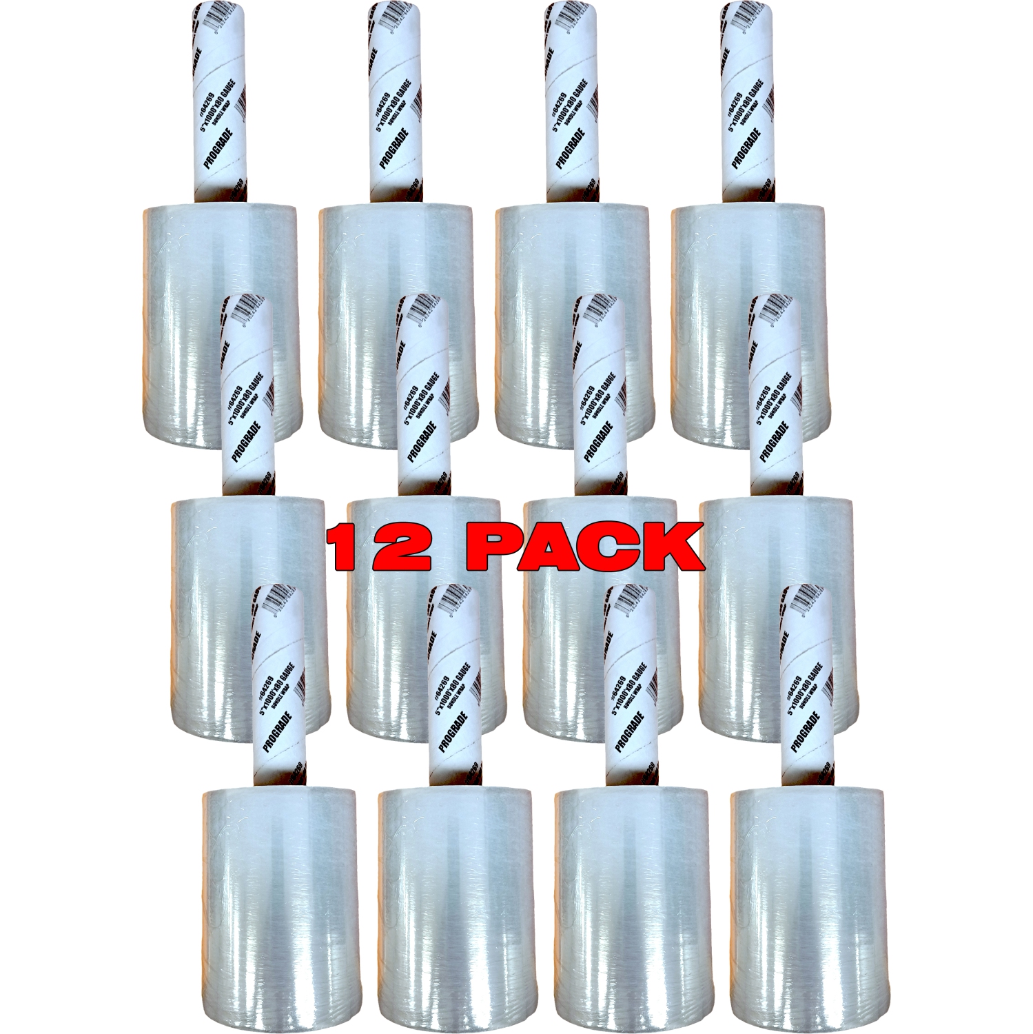 Prograde 12 Pack - 5" X 1000' Roll - 80 Gauge Thick, Mini Stretch Packing Wrap With Handle For Pallet Wrap, Moving Supplies, Industrial Strength -