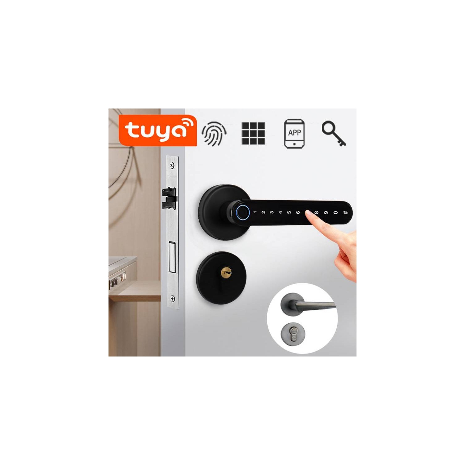 ISPEKTRUM iSM06 Biometric Smart Door Lock with Keypad Keyless Entry Fingerprint Door Handlesets, Passcodes, Keys Unlock for Home, Apartment, Office, Front Door, Bedroom, Black