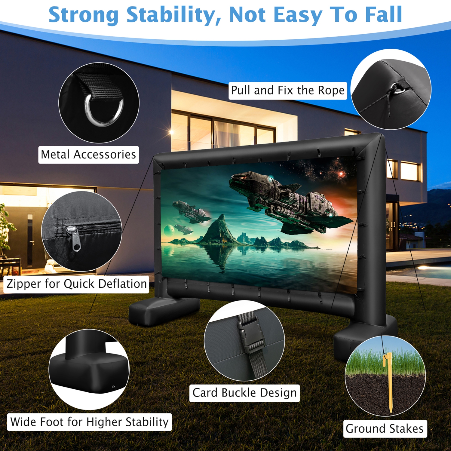 Gymax 16 Ft Inflatable Movie Screen Outdoor Projector Screen w/ Air Blower Carry Bag