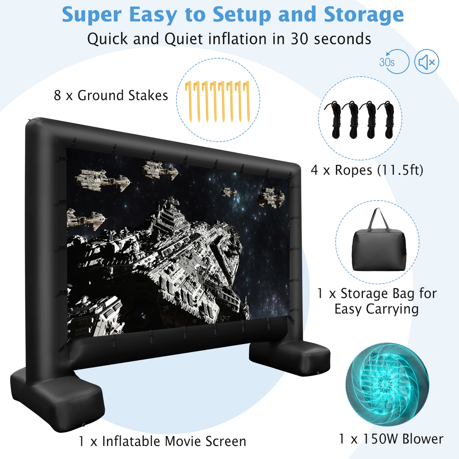 Gymax 16 Ft Inflatable Movie Screen Outdoor Projector Screen w/ Air Blower Carry Bag