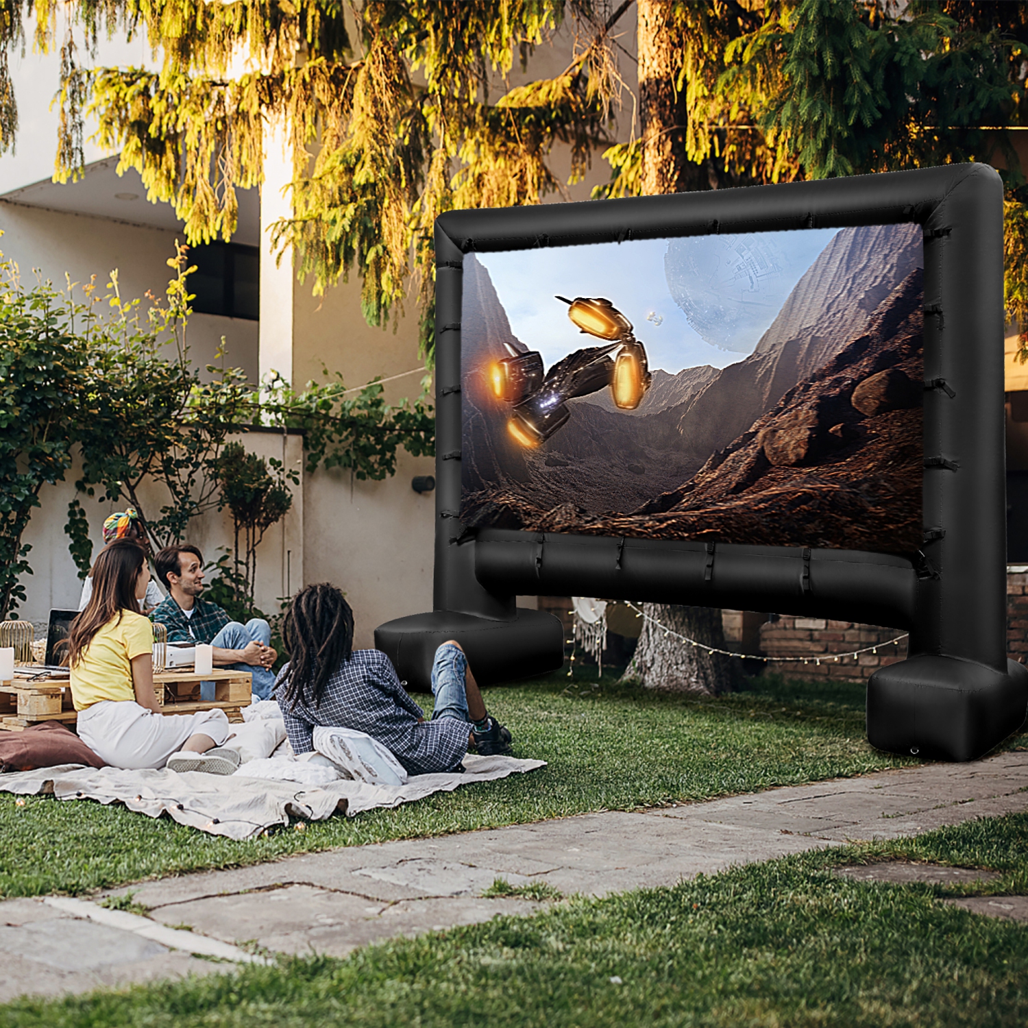 Gymax 15 Ft Inflatable Movie Screen Outdoor Projector Screen w/ Air Blower Carry Bag