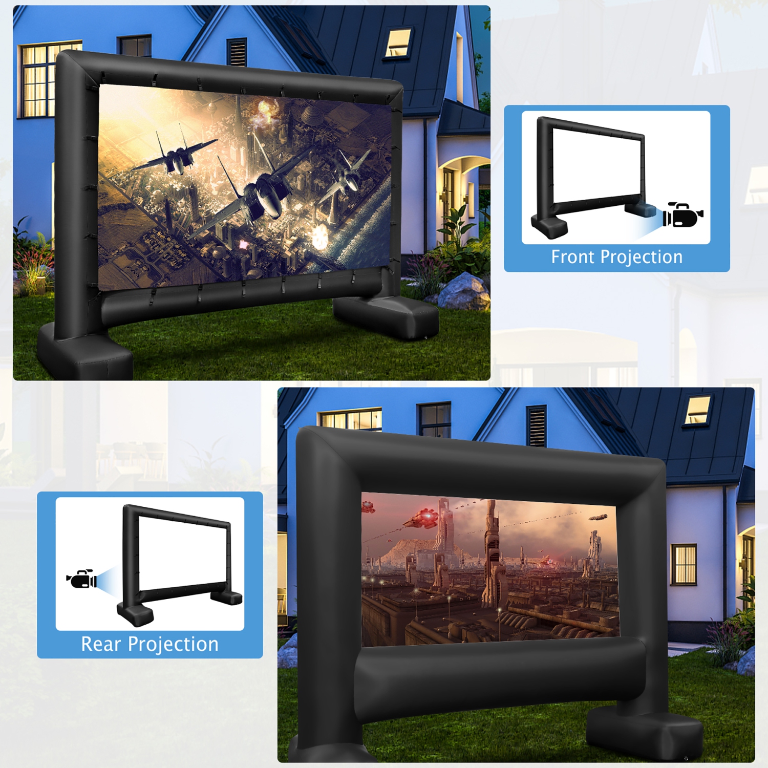 Gymax 15 Ft Inflatable Movie Screen Outdoor Projector Screen w/ Air Blower Carry Bag