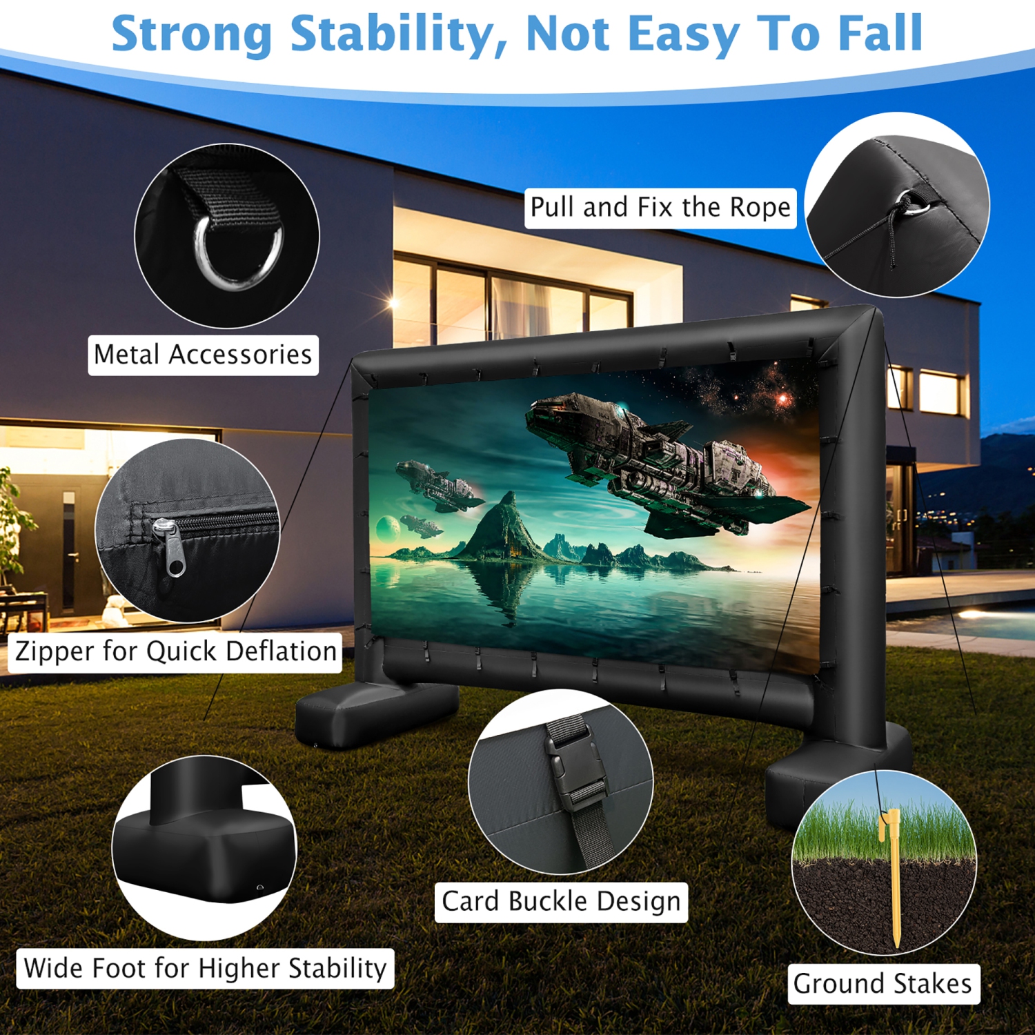 Gymax 15 Ft Inflatable Movie Screen Outdoor Projector Screen w/ Air Blower Carry Bag