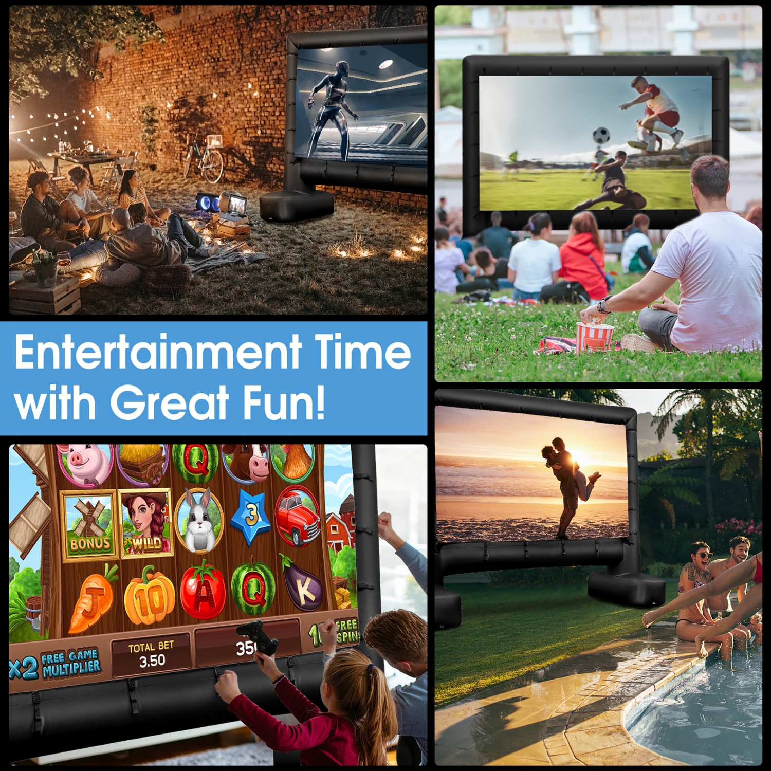 Gymax 15 Ft Inflatable Movie Screen Outdoor Projector Screen w/ Air Blower Carry Bag