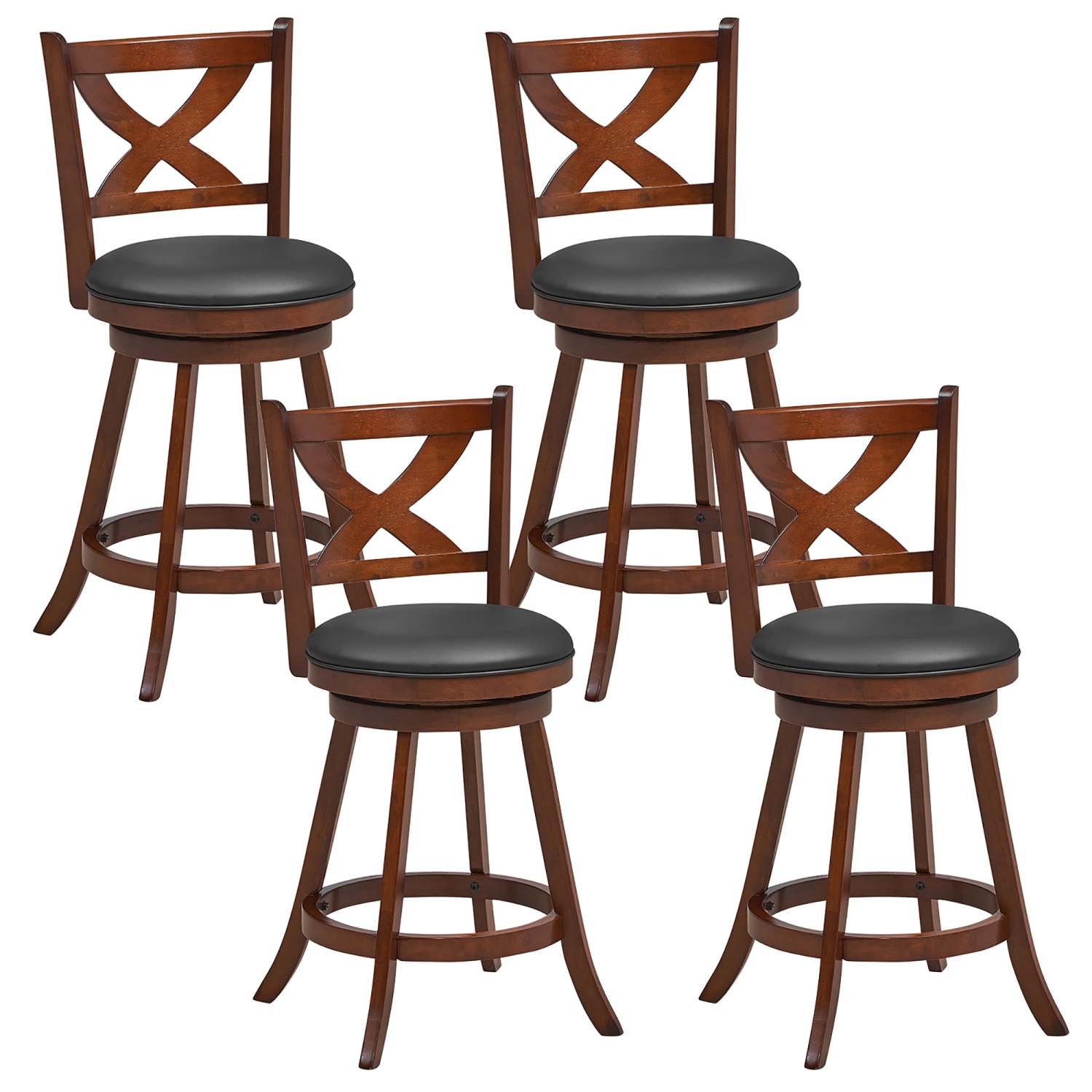 Gymax Swivel Bar Stools Set of 4 24 Inch Counter Height Bar Chairs w/ High Backrest