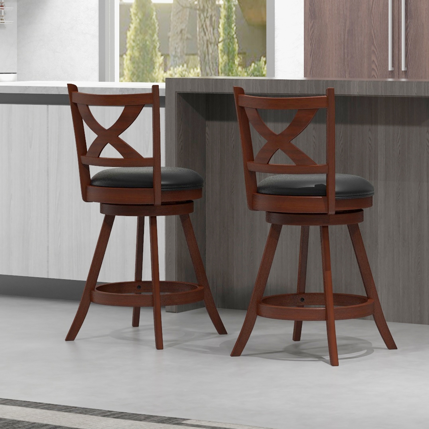 Gymax Swivel Bar Stools Set of 4 24 Inch Counter Height Bar Chairs w/ High Backrest
