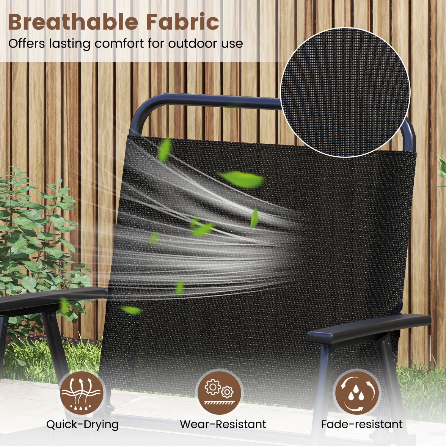 Gymax 3-Piece Patio Furniture Set Folding Fabric Chairs & Marble-Like Top Coffee Table