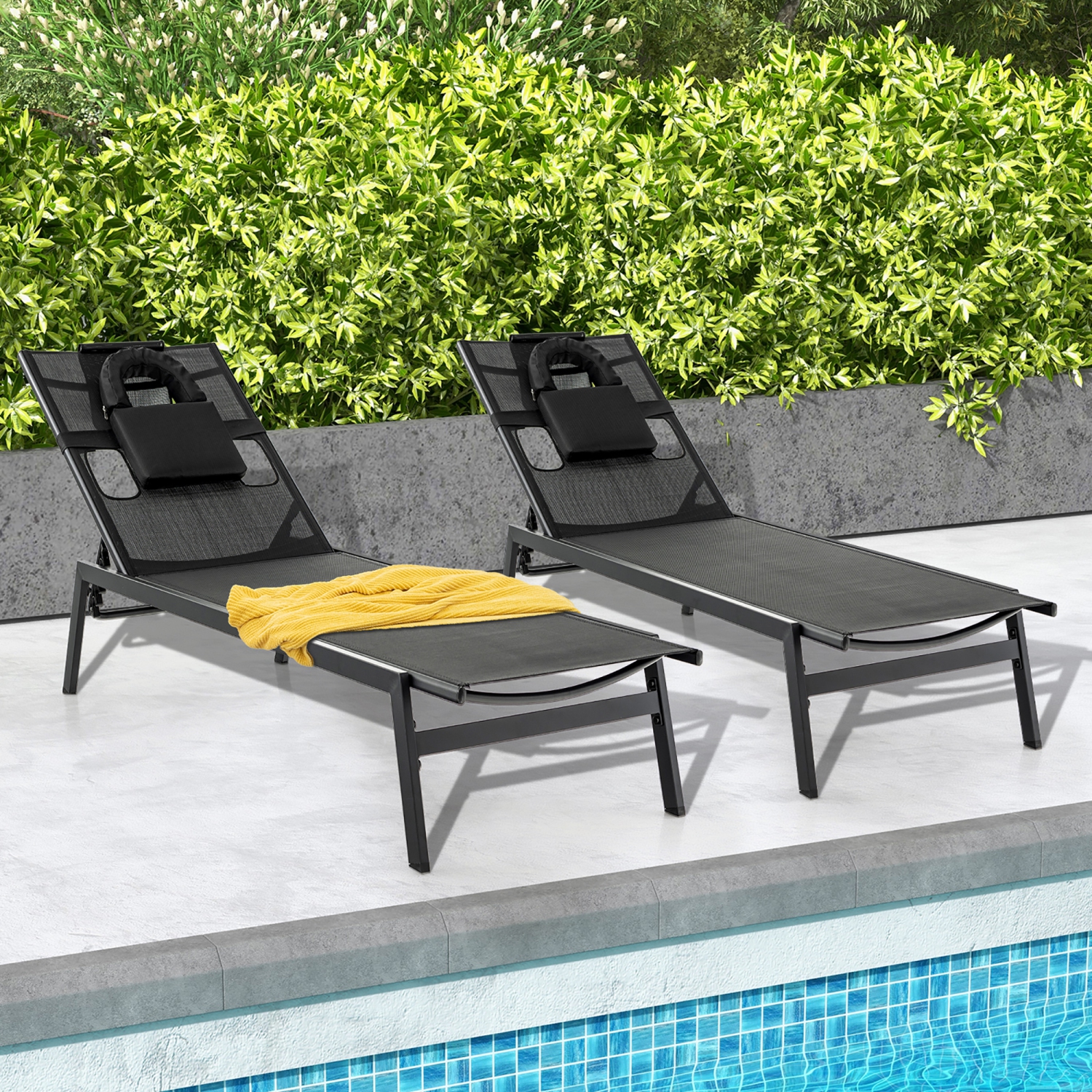 Gymax 2 Pieces Patio Sunbathing Lounge Chair w/ Face Hole & Detachable Head Pillows Poolside