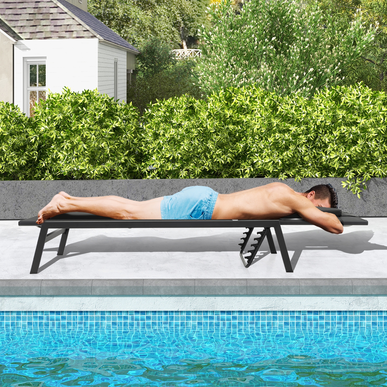Gymax 2 Pieces Patio Sunbathing Lounge Chair w/ Face Hole & Detachable Head Pillows Poolside