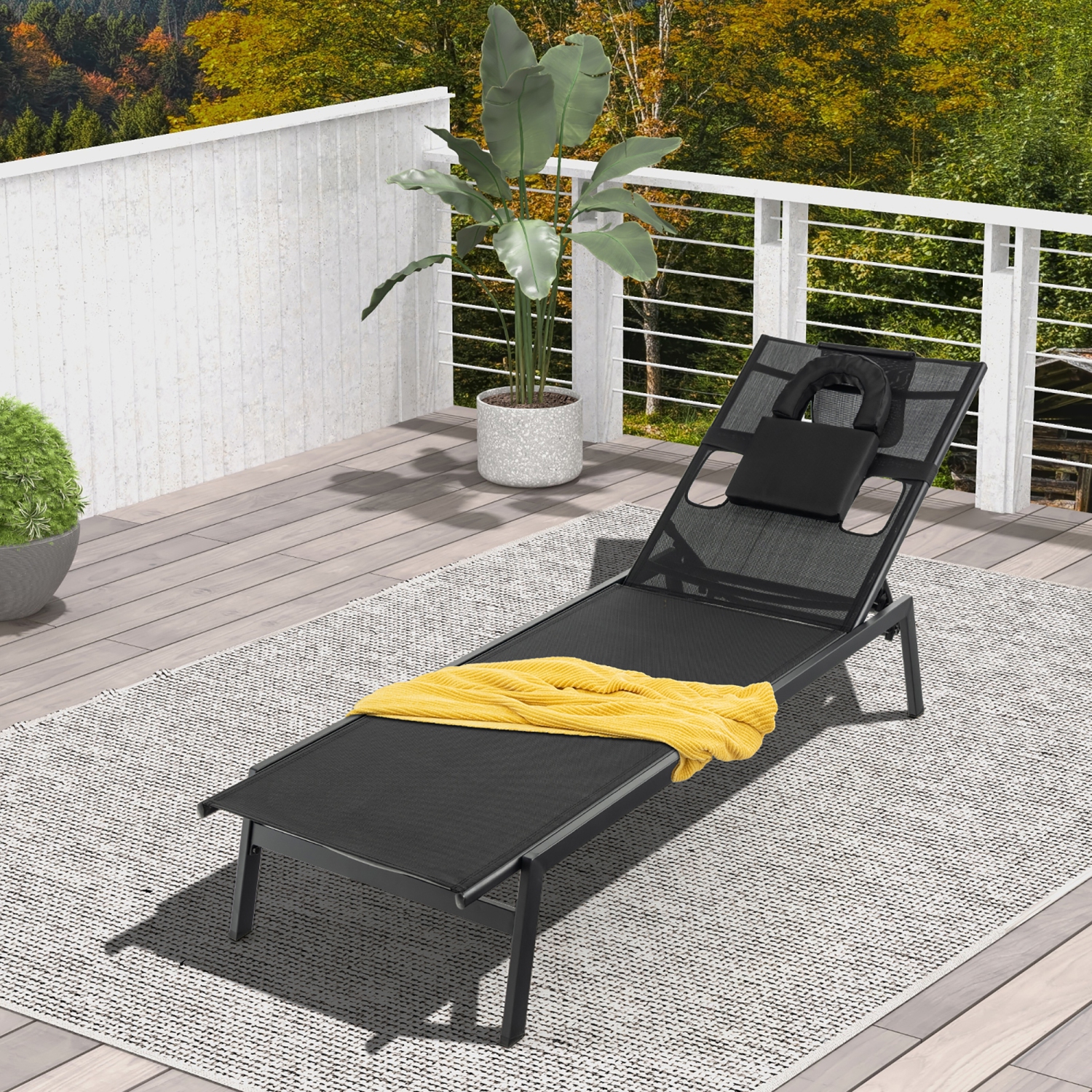 Gymax Patio Sunbathing Lounge Chair w/ Face Hole & Detachable Head Pillows Poolside
