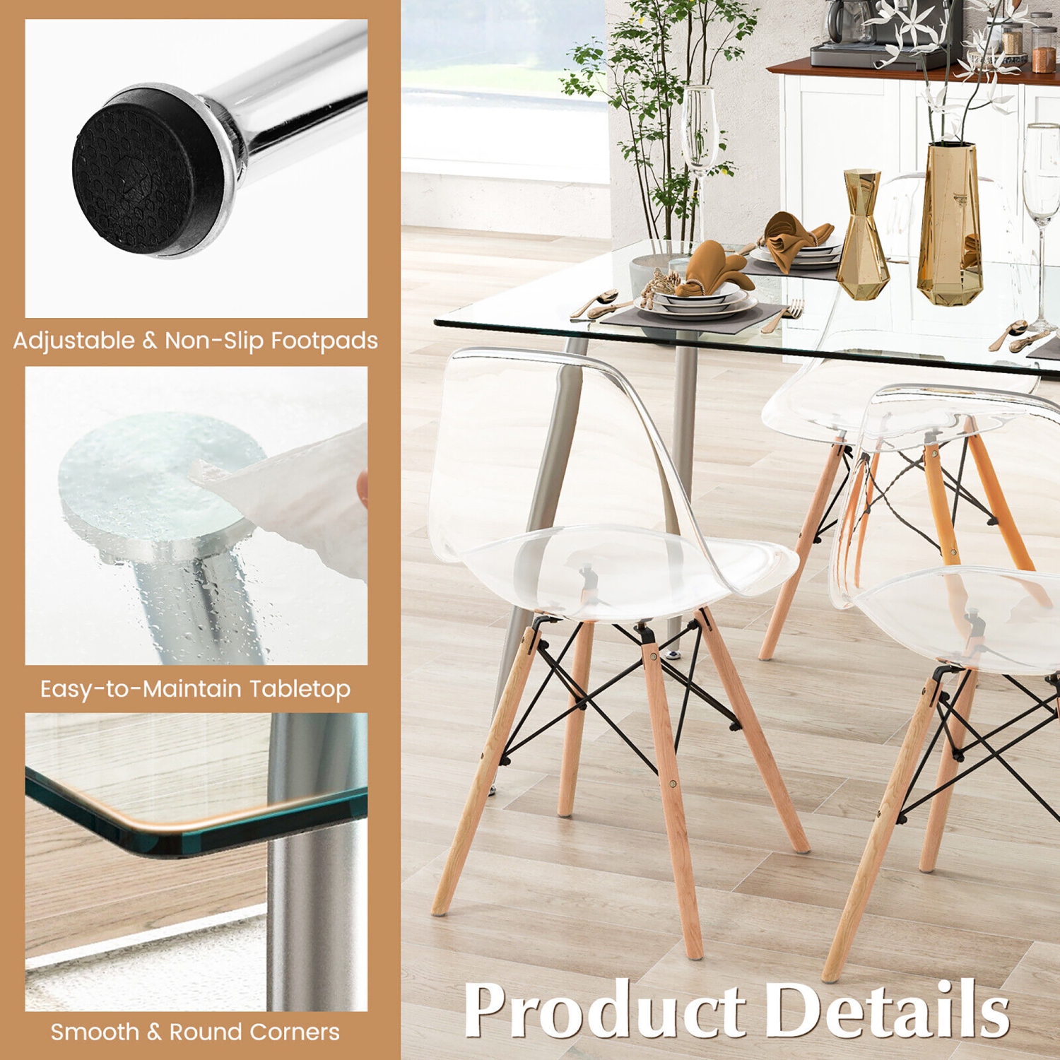 Gymax Modern Glass Dining Table Rectangular Dining Room Table W/Metal Legs For Kitchen