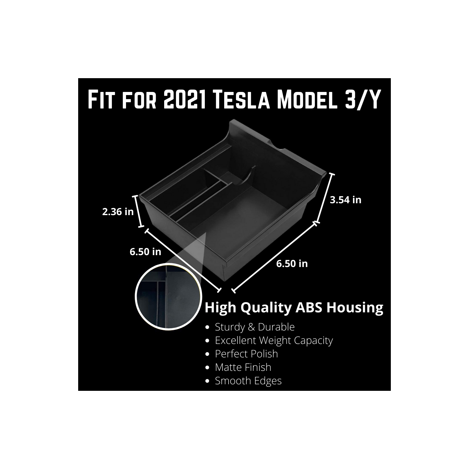 BATTPIT Tesla Model 3 2021 2022 and Model Y Center Console Organizer Tray Flocking Armrest Hidden Cubby Drawer Storage Box
