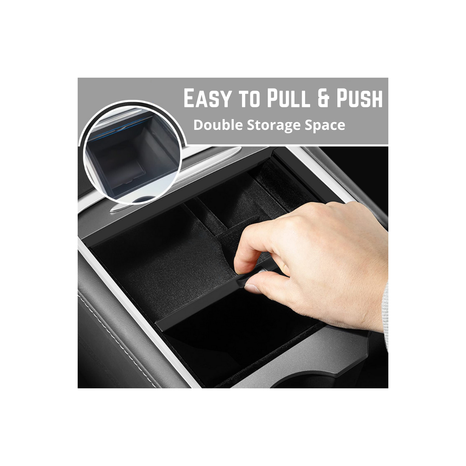 BATTPIT Tesla Model 3 2021 2022 and Model Y Center Console Organizer Tray Flocking Armrest Hidden Cubby Drawer Storage Box