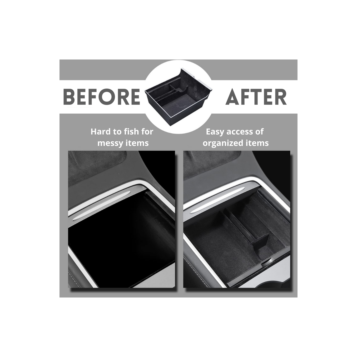 BATTPIT Tesla Model 3 2021 2022 and Model Y Center Console Organizer Tray Flocking Armrest Hidden Cubby Drawer Storage Box