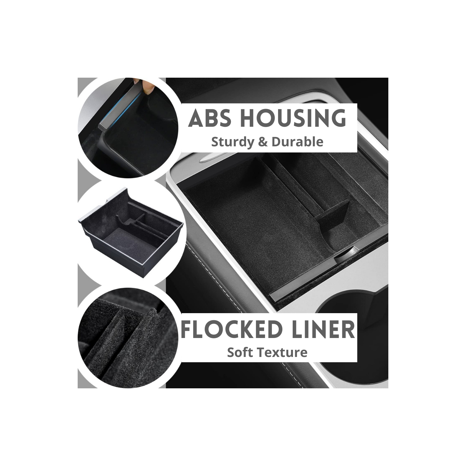 BATTPIT Tesla Model 3 2021 2022 and Model Y Center Console Organizer Tray Flocking Armrest Hidden Cubby Drawer Storage Box