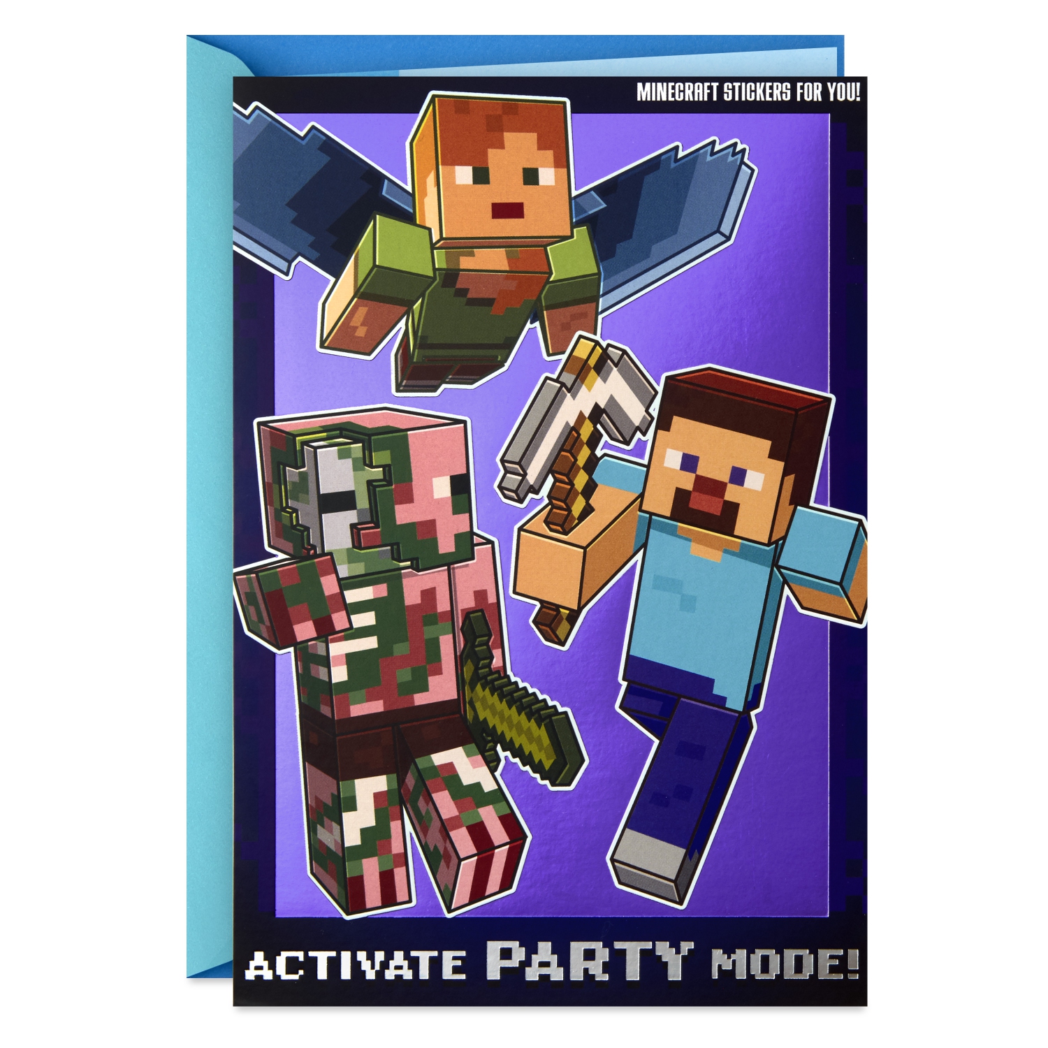 Minecraft Birthday Card for Kids with Stickers (Party Mode)