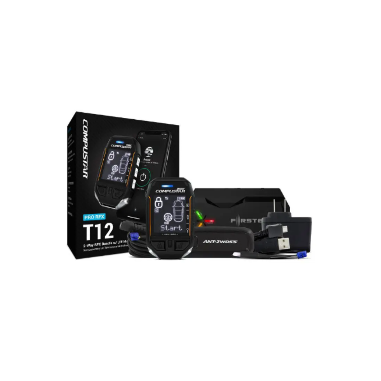 Compustar RFX-2WT12-SS T12 3-Mile Range 2-Way LCD Remote RFX Bundle LTE Module