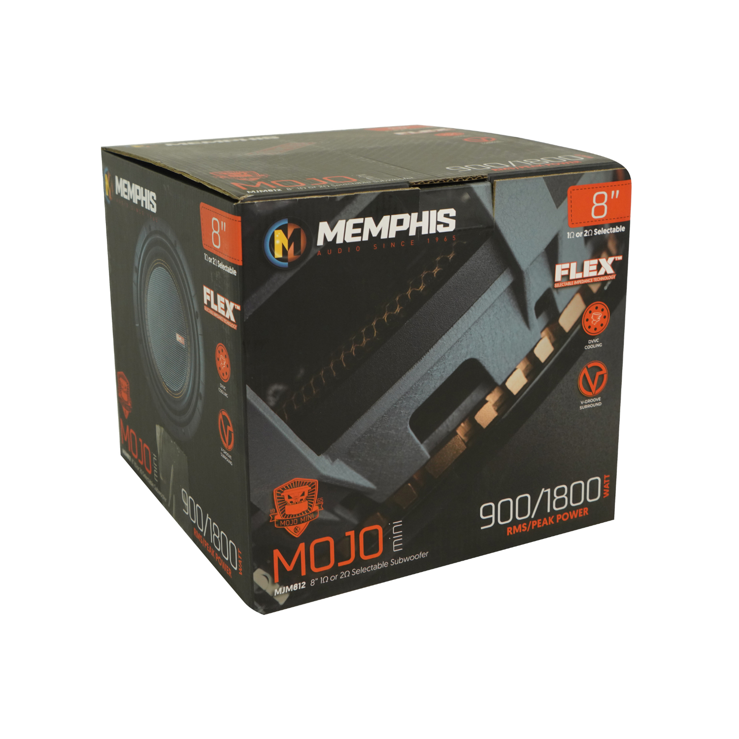 Haut-parleur d'extrêmes graves amplifié MJM812 8 po 1800&nbsp;W Max 1 ou 2 ohms pour l'auto Memphis Audio