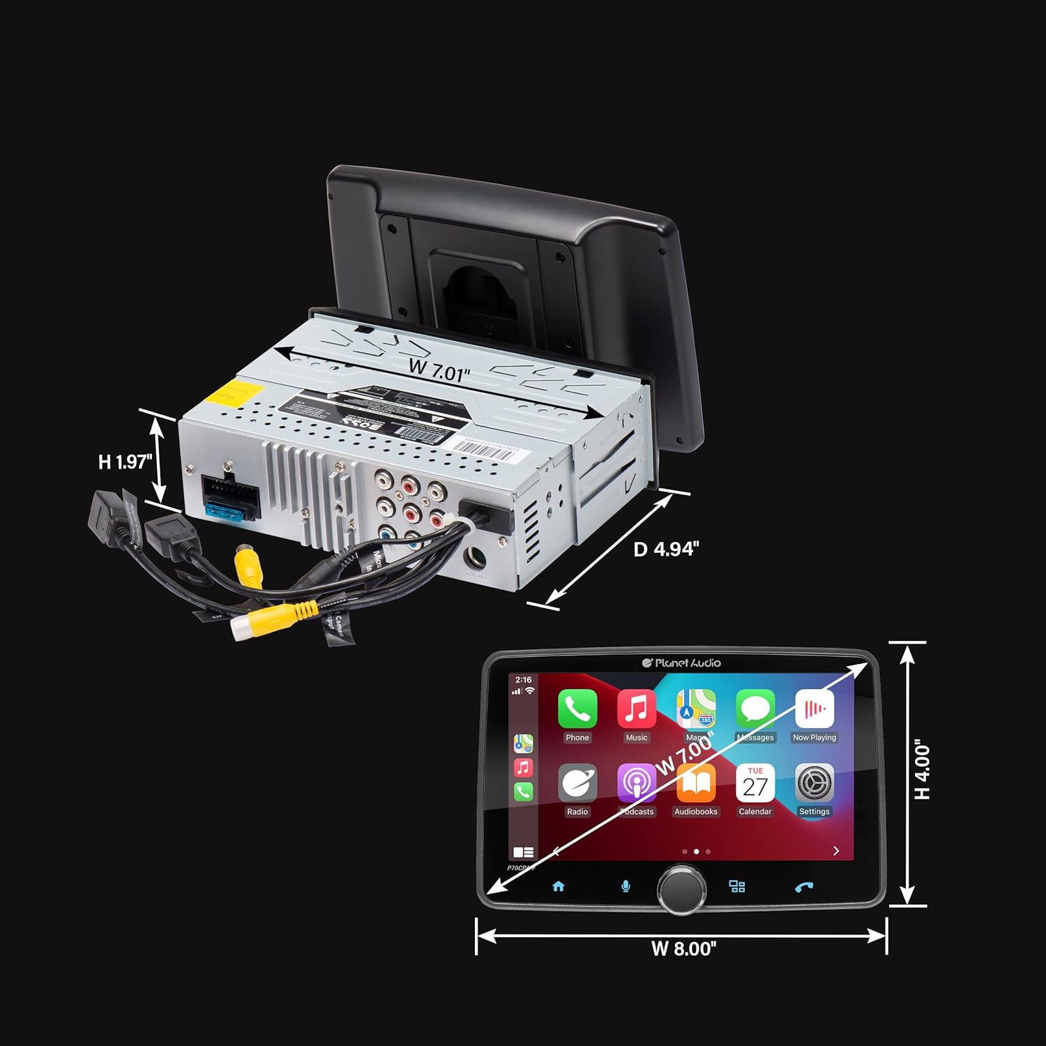 Planet Audio P70CPA-F 1-DIN Mechless Digital Multimedia 7" Touchscreen Receiver