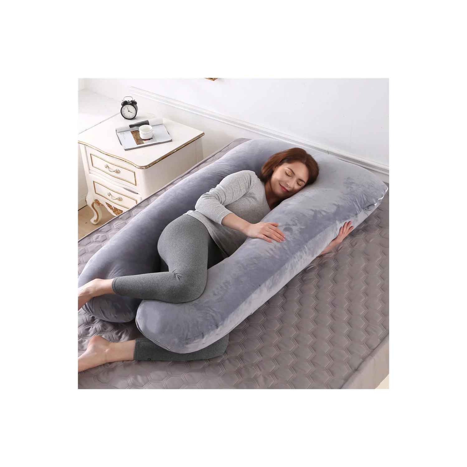 55 U-Shape Pregnancy Nursing Pillow, Sleeping Body Maternity Bed Pillow  Cushion With Washable Crystal Fleece Cover