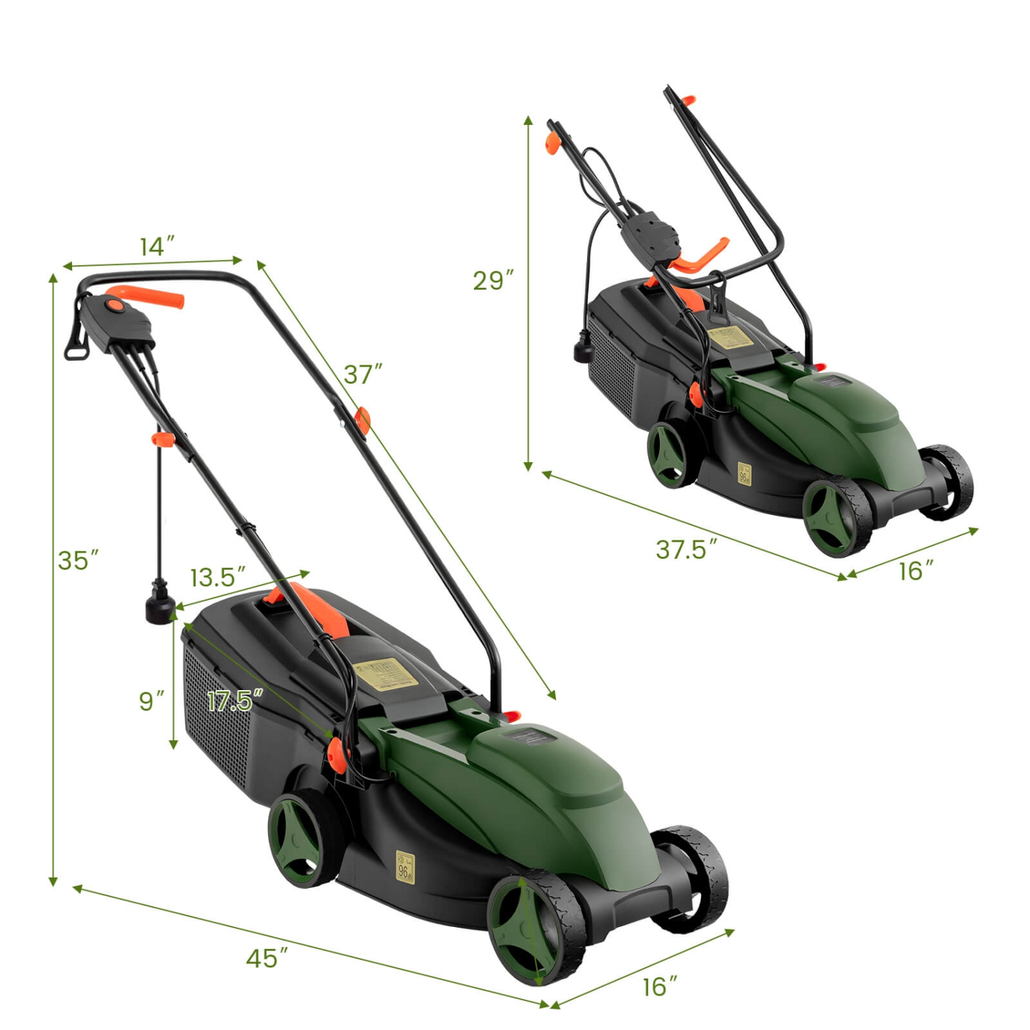 Costway Electric Corded Lawn Mower 10/12-AMP 13/14-Inch Walk-Behind Lawnmower with Collection Box