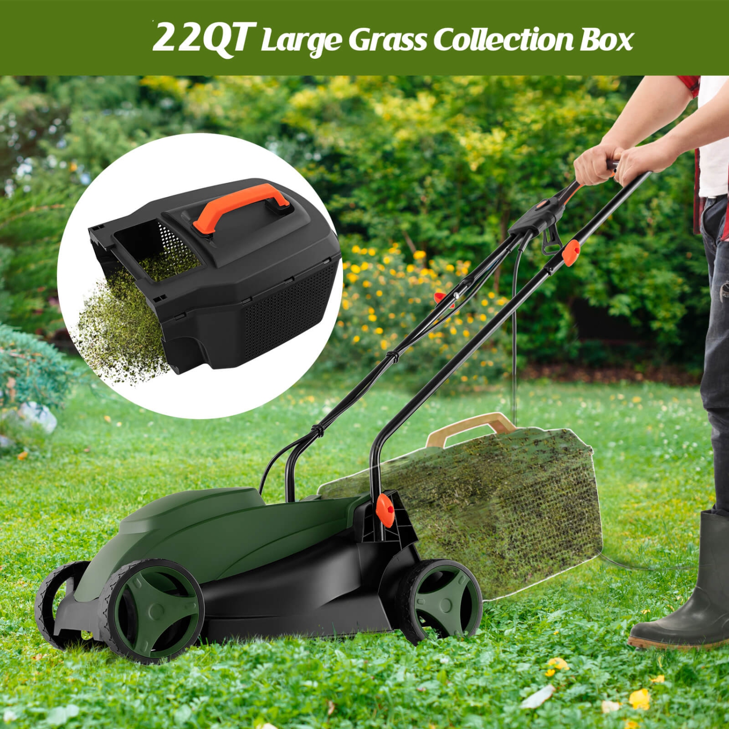 Costway Electric Corded Lawn Mower 10/12-AMP 13/14-Inch Walk-Behind Lawnmower with Collection Box