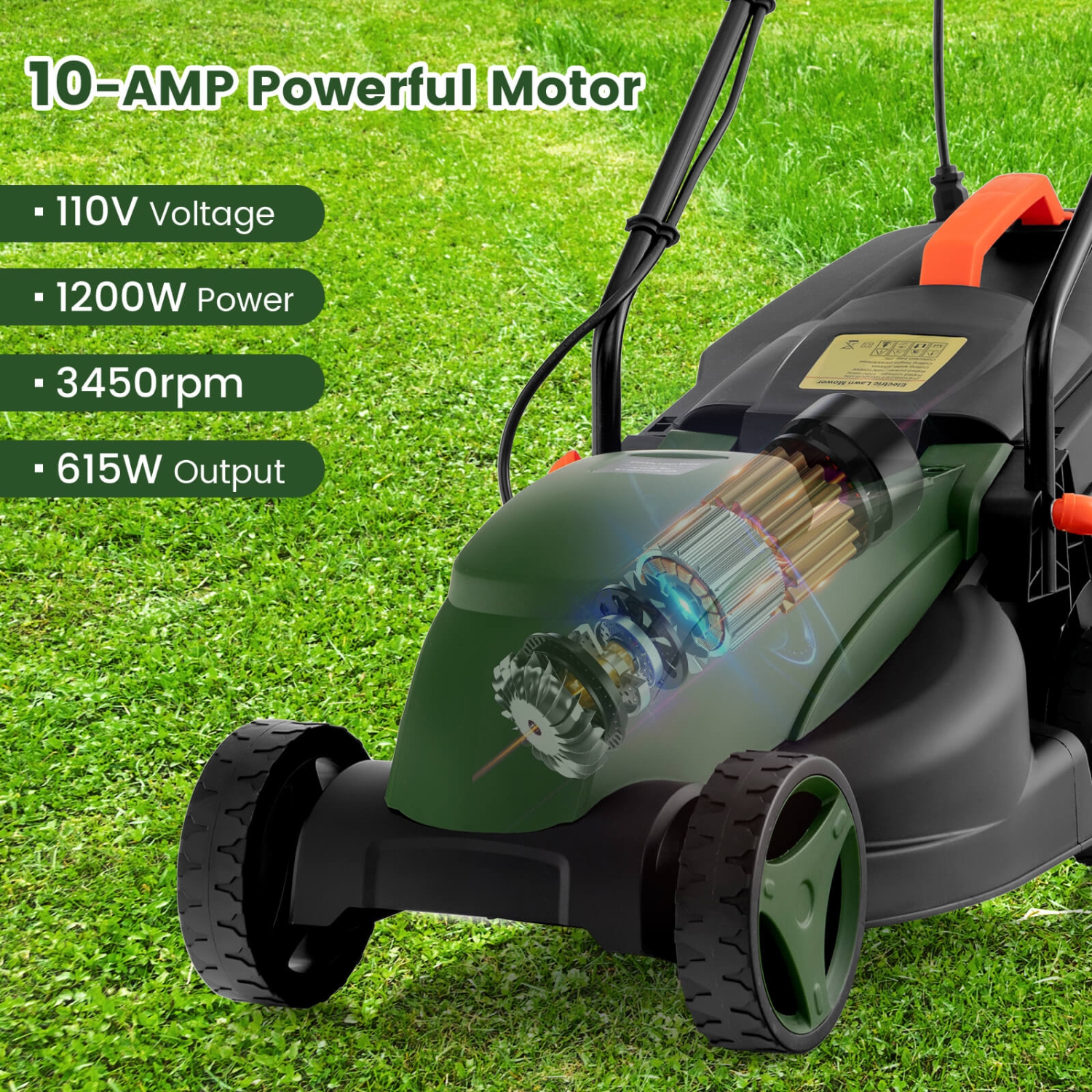 Costway Electric Corded Lawn Mower 10/12-AMP 13/14-Inch Walk-Behind Lawnmower with Collection Box