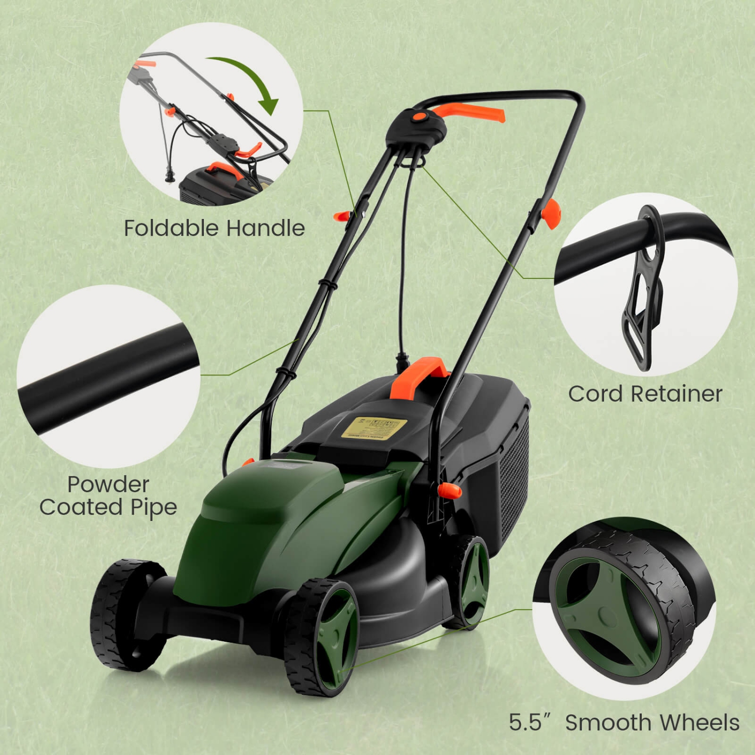Costway Electric Corded Lawn Mower 10/12-AMP 13/14-Inch Walk-Behind Lawnmower with Collection Box