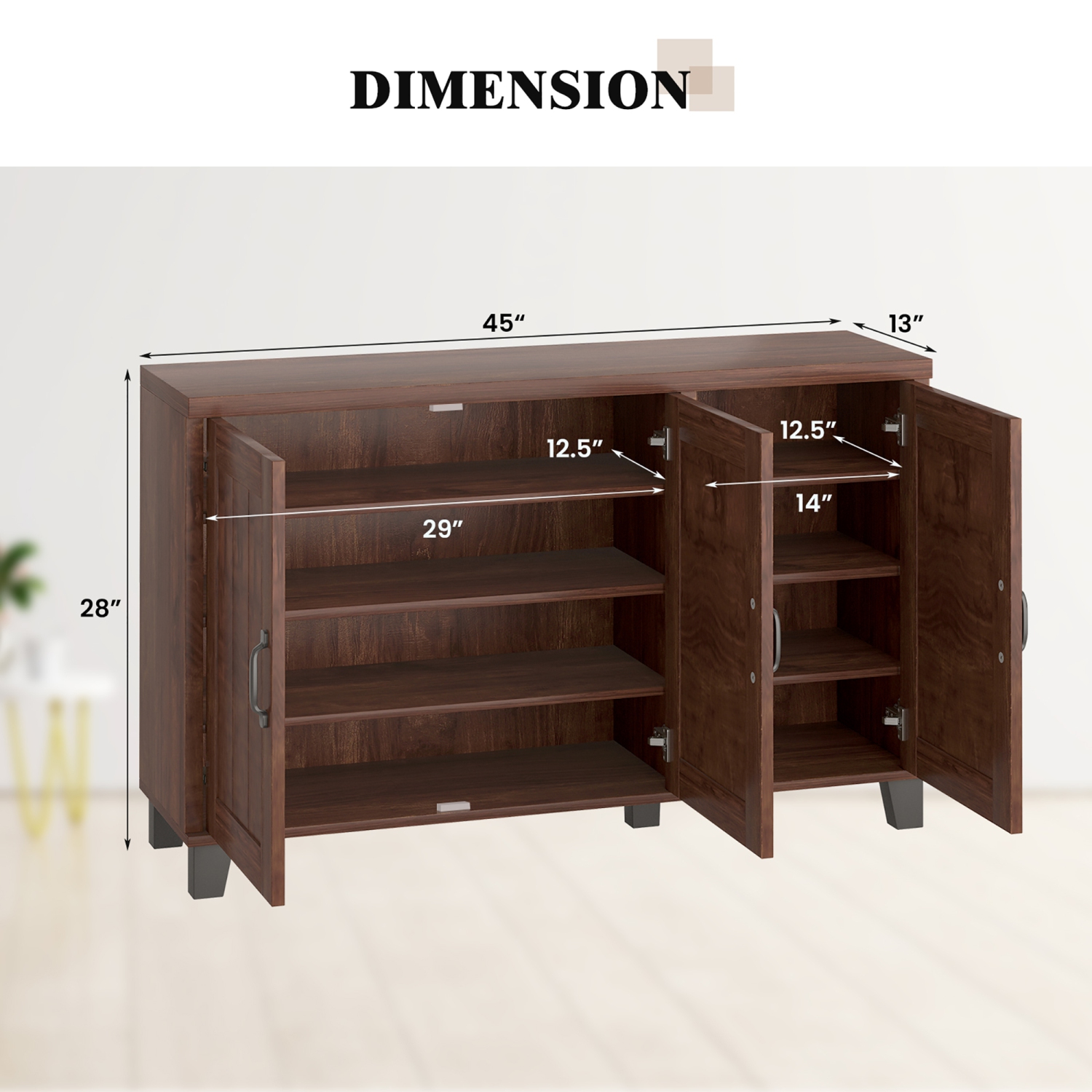 Costway 3-Door Buffet Sideboard Storage Credenza Cabinet Console Adjustable Shelf