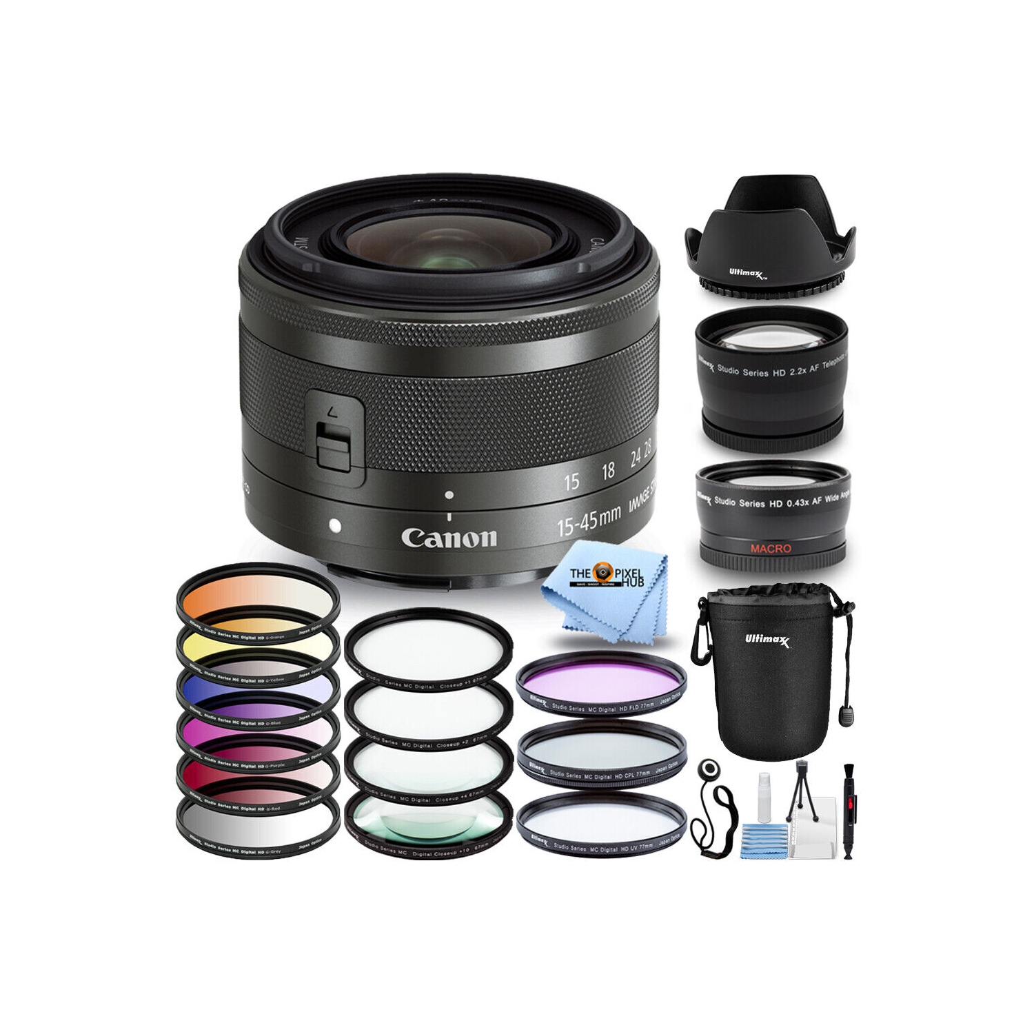 Canon EF-M 15-45mm IS STM Lens + Filter Kit Bundle - White Box