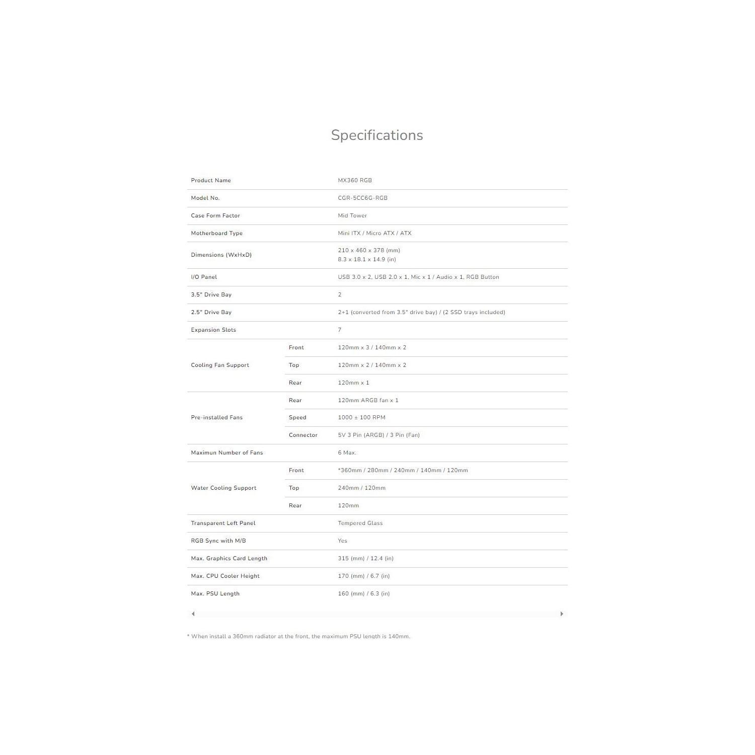 Cougar – Mini tour d'ordinateur RVB ATX MX360, panneau latéral en verre trempé, 1 ventilateurs 120&nbsp;mm ARGB préinstallés, noir