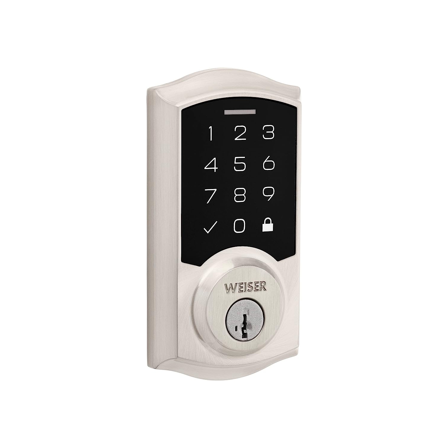 Weiser SmartCode Touchpad Satin Nickel Electronic Door Lock, 10 Digit Touchpad with Motorized Lock/Unlock, Auto Lock, 50 User Codes and 10 One-Time Codes, ANSI Grade 2