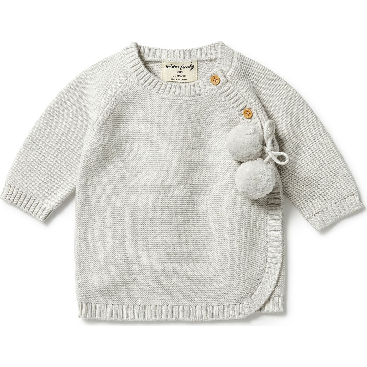 Gilet kimono en tricot ottoman Wilson + Frenchy avec cravate pompon - mélange gris