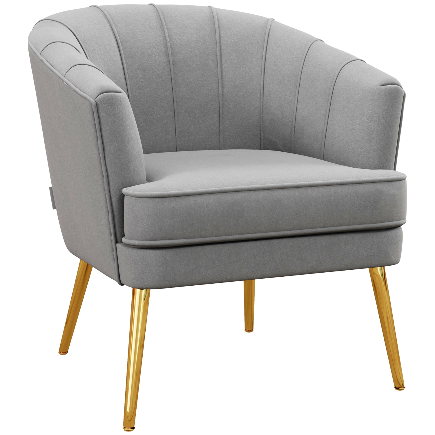 HOMCOM – Fauteuil d’appoint en tissu, fauteuil en velours, chaise de salon moderne avec pattes en métal doré et rembourrage épais pour chambre, gris