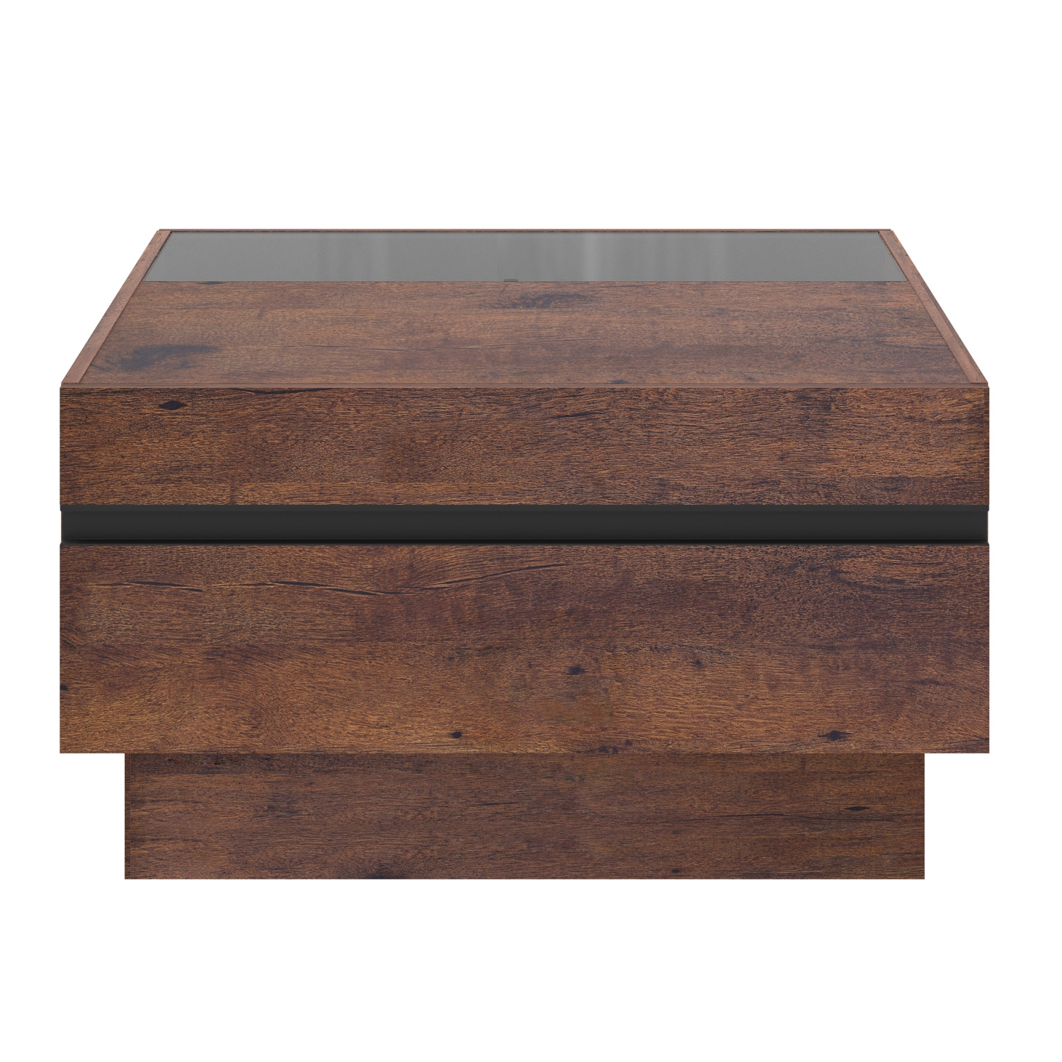 WAMPAT Modern Coffee Table with Tempered Glass Top, Square Wood Center Table with 2 Large Storage Drawers for Living Room, 31.5", Brown