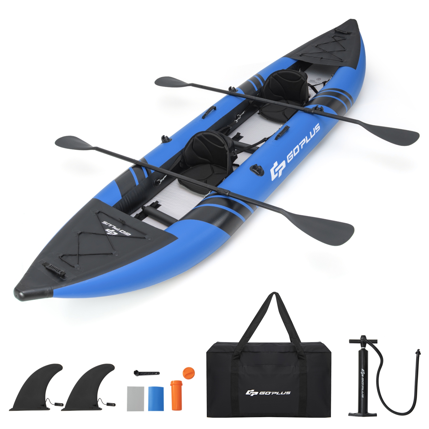 Kayak gonflable portatif pour 2 personnes avec siège rembourré en aluminium Oars EVA de Goplus